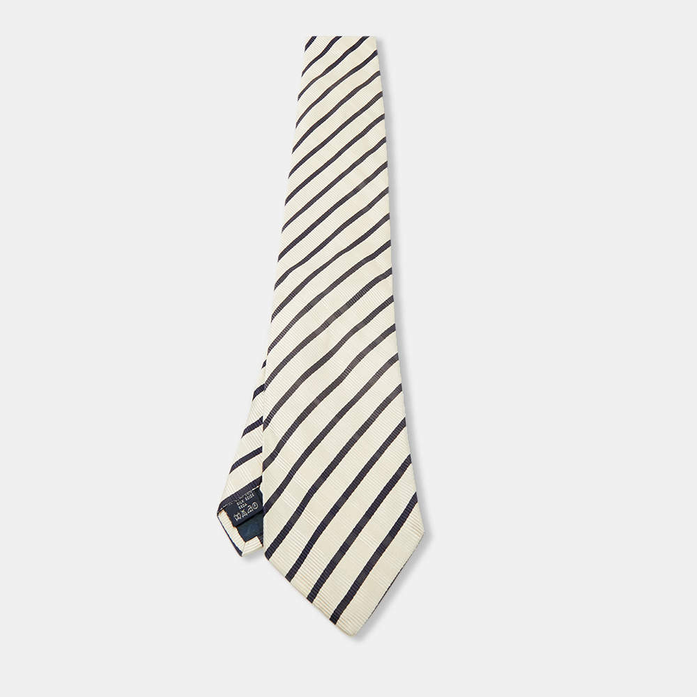 مملوكة مسبقًا Burberry Cream Diagonal Striped Silk Traditional Tie
