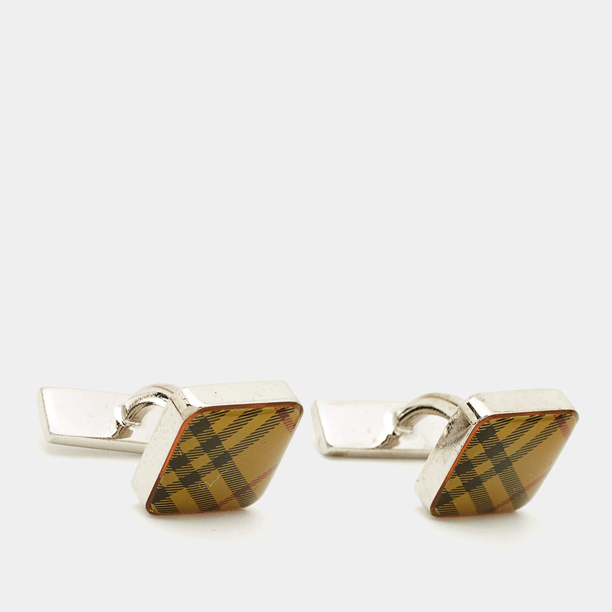 مملوكة مسبقًا Burberry Iconic Classic Nova Palladium Plated Metal Cufflinks