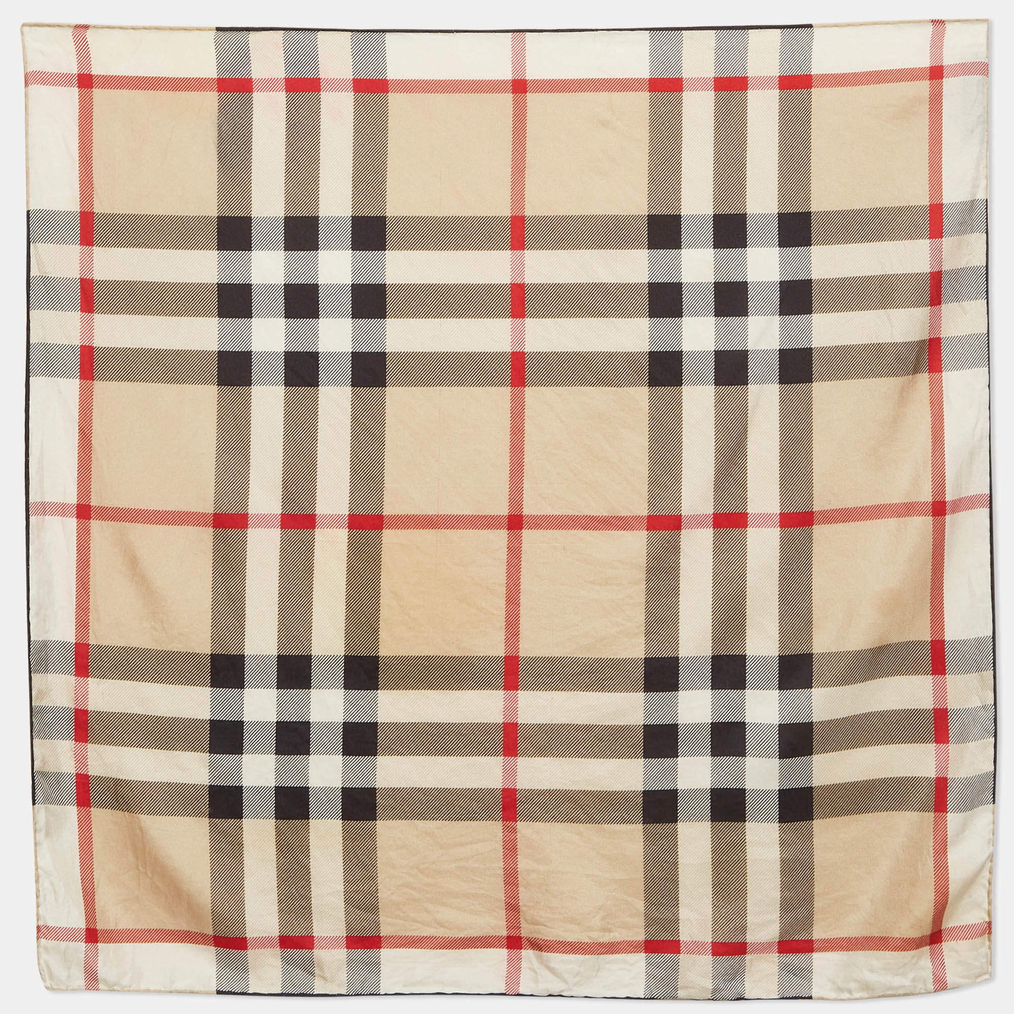 Pre Owned Burberry Beige Vintage Check Silk Pocket Square/Scarf