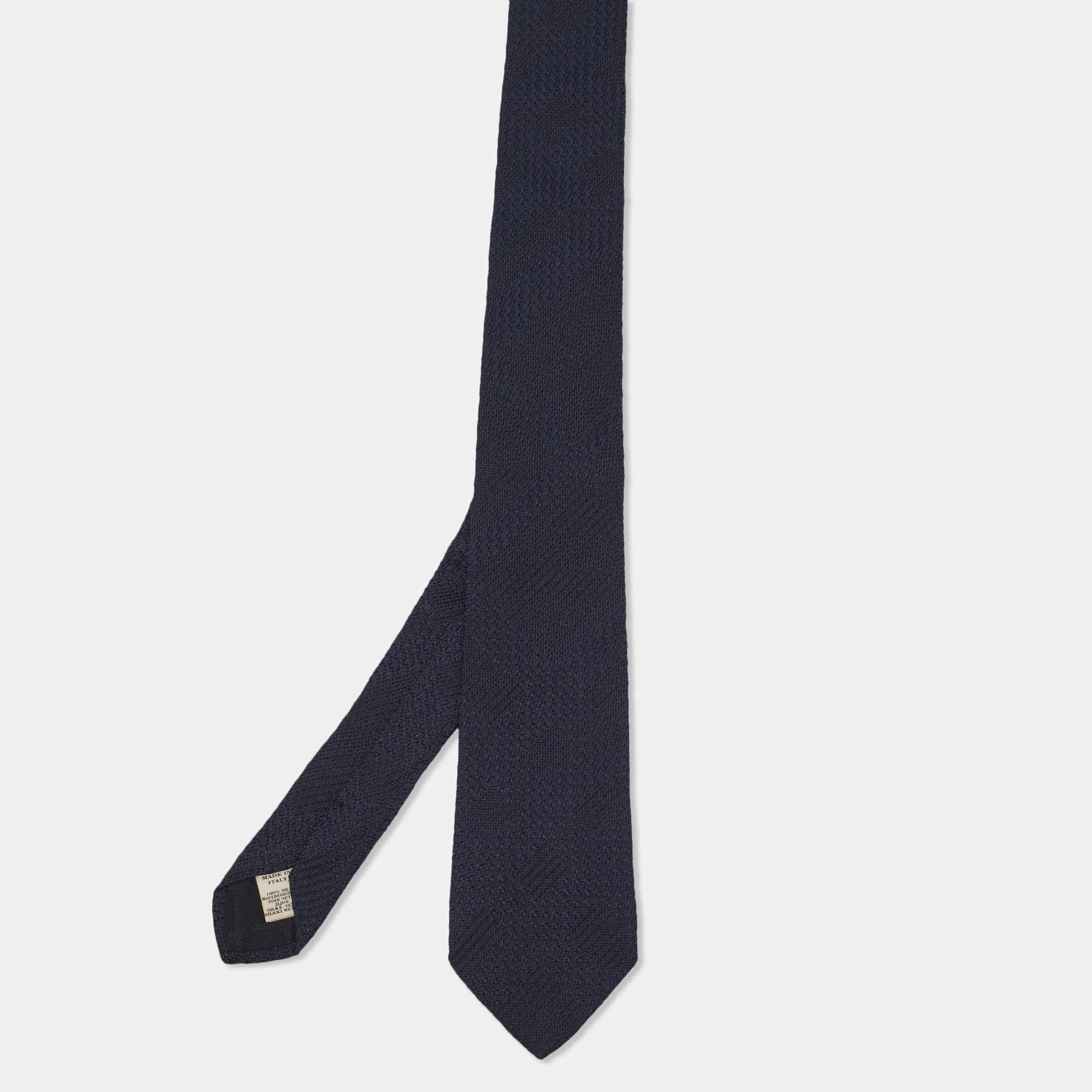 Pre Owned Burberry Navy Blue Checked Silk Jacquard Classic Tie