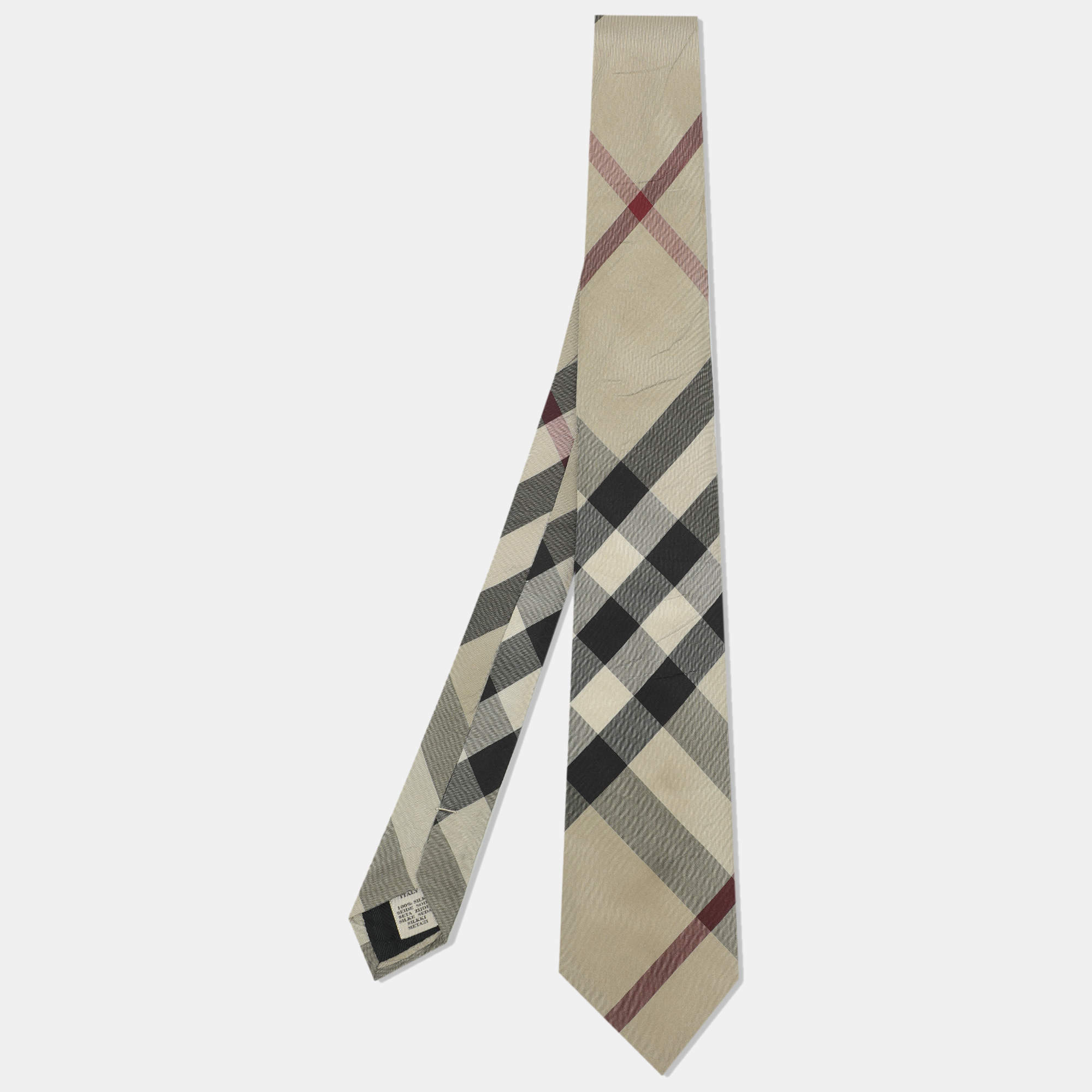 Pre Owned Burberry Beige/Black Nova Check Silk Tie