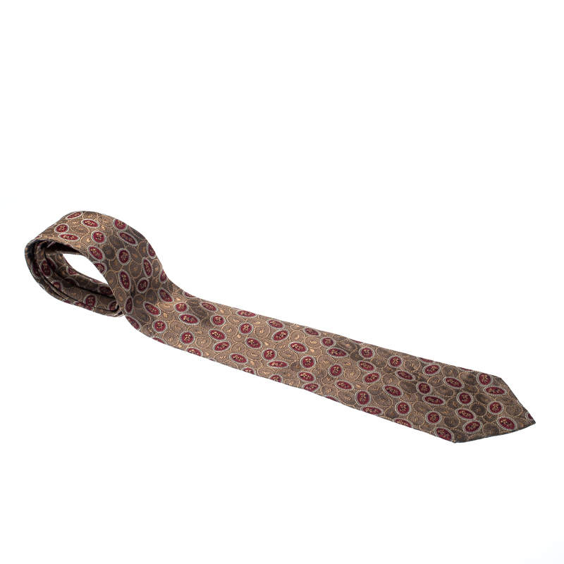 Burberry Vintage Brown Paisley Pattern Silk Jacquard  Tie 