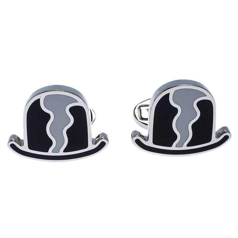Burberry Black & White Enamel Silver Tone Cufflinks