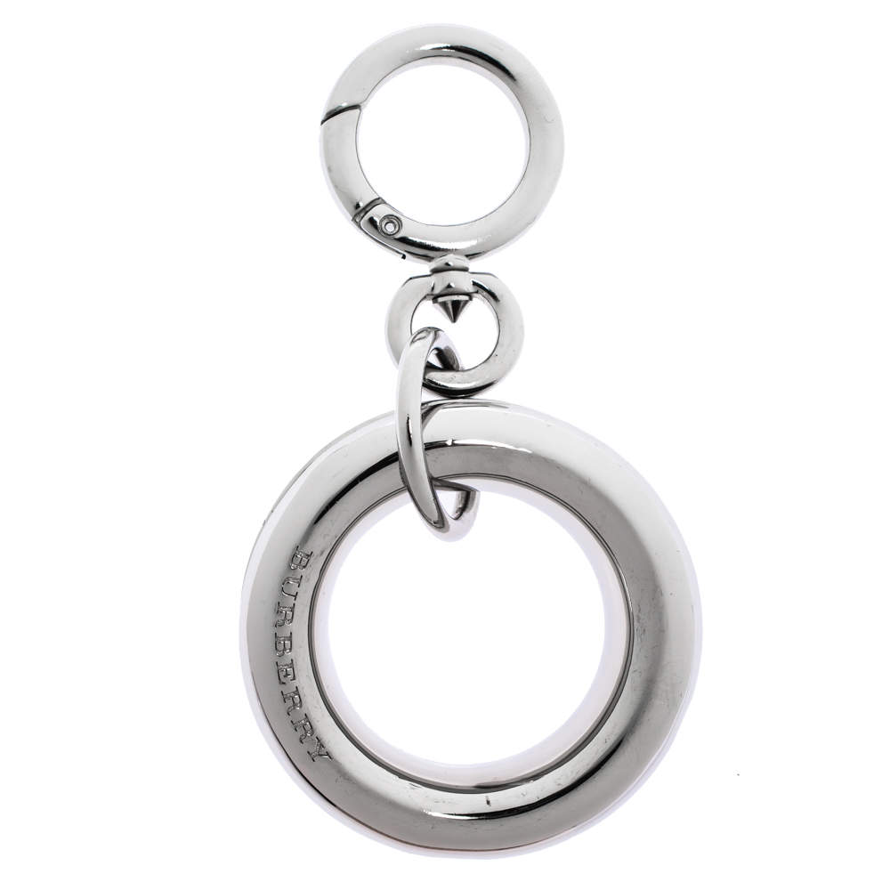 Burberry Palladium Plated Leather Detail Grommet Key Charm
