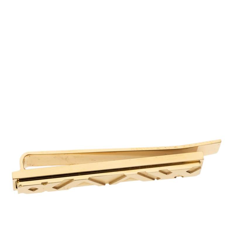 Burberry Check Engraved Gold Tone Tie Bar