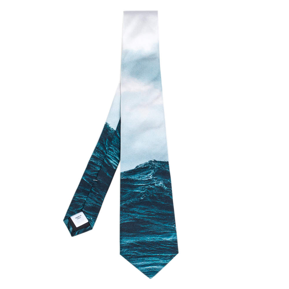 Burberry Deep Teal Sea Print Silk Tie