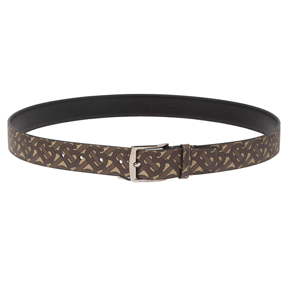 Pre Owned Burberry Beige/Brown TB-Print Coated Canvas Buckle Belt 95CM