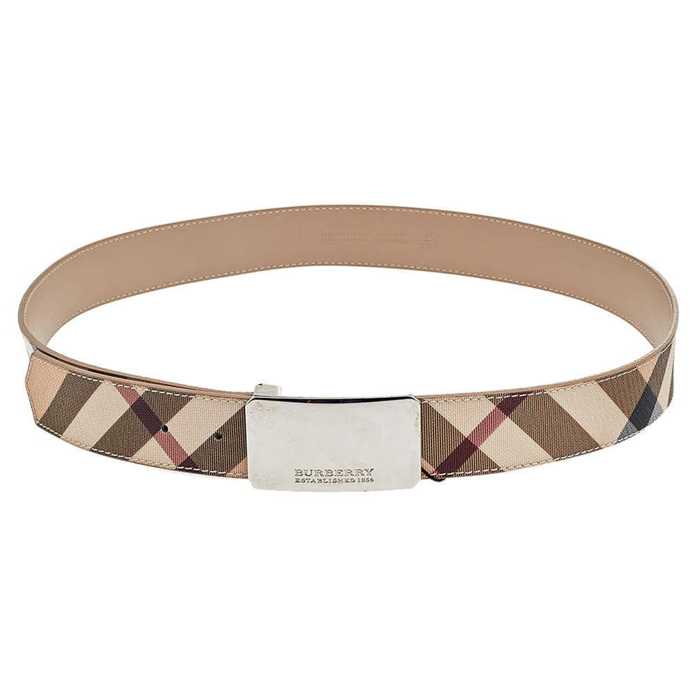 Burberry Beige Novacheck Coated Canvas Logo Plaque Belt 100 CM Burberry |  TLC