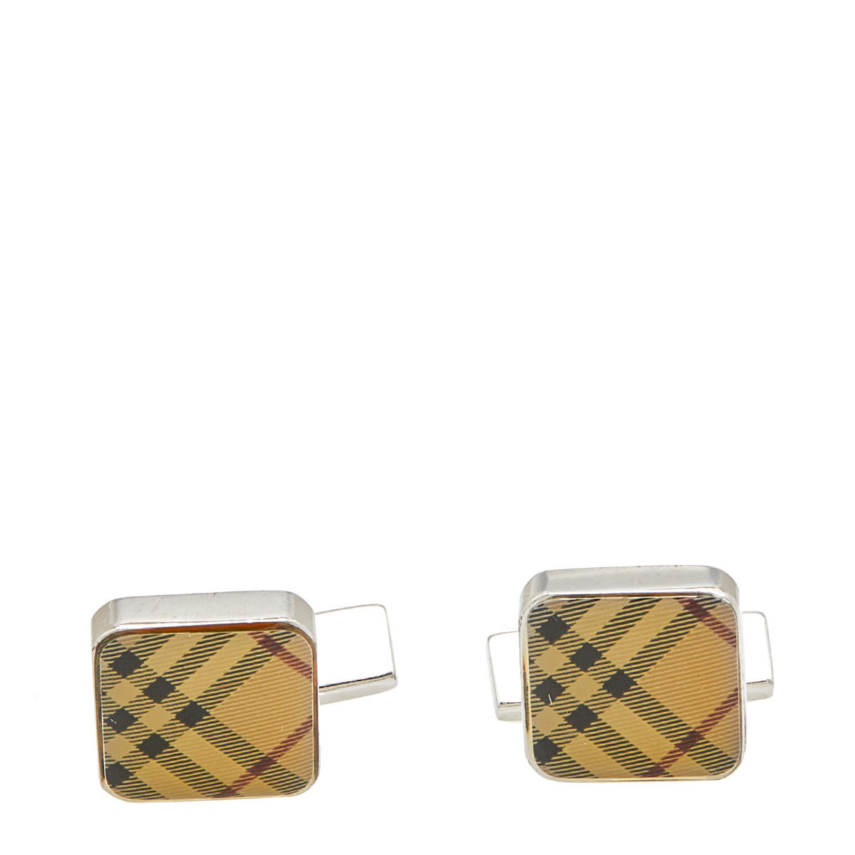 Pre Owned Burberry Iconic Classic Nova Palladium Plated Metal Cufflinks