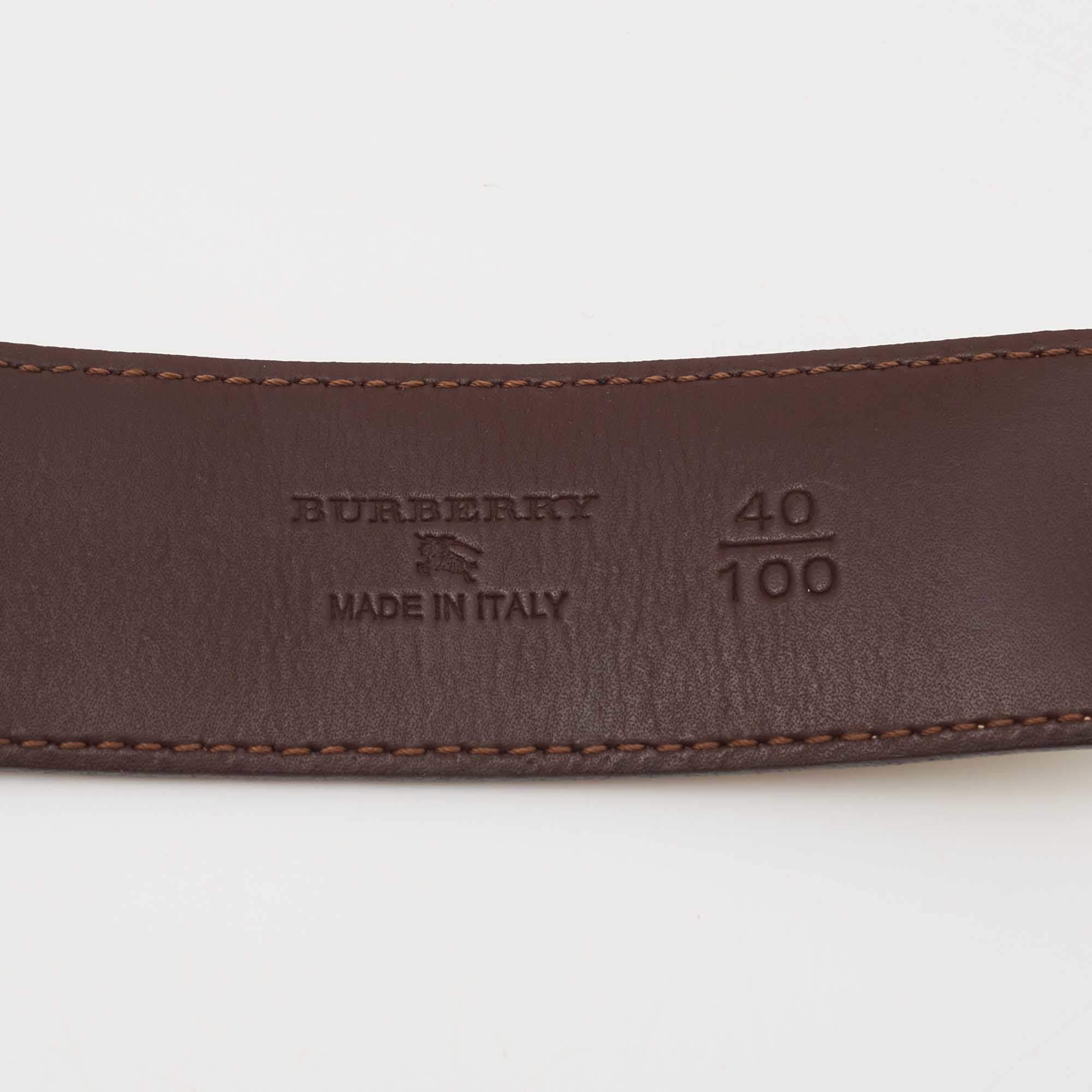 Burberry Beige Classic Check Coated Canvas Barnsfield Plaque Belt 75CM  Burberry