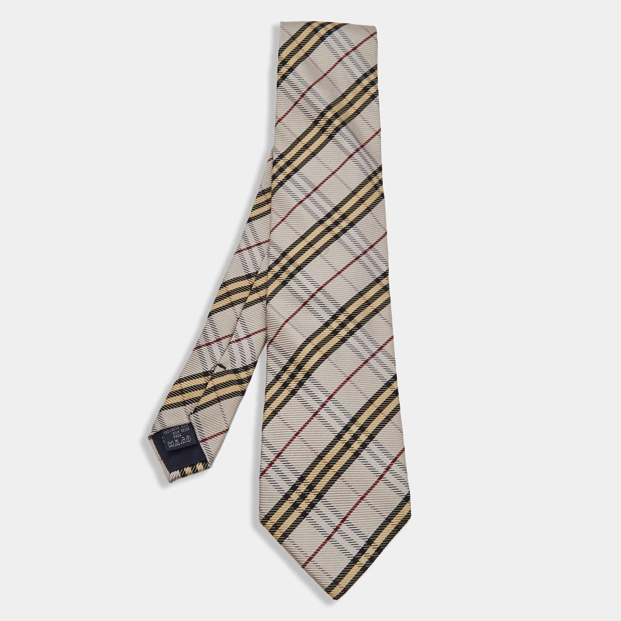 Pre Owned Burberry Grey Checkered Silk Jacquard Tie