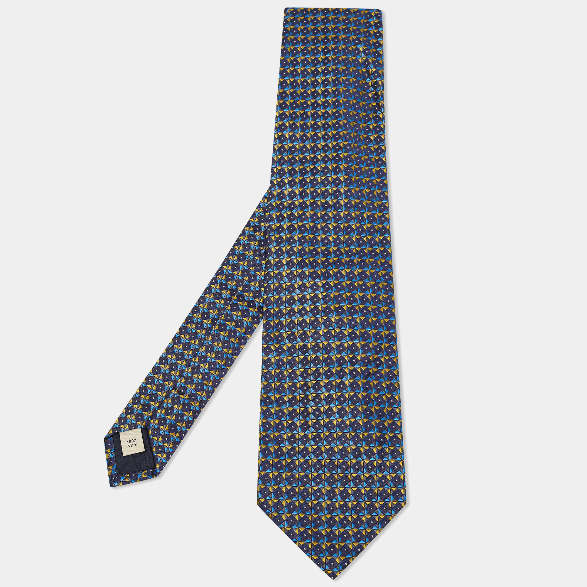 Burberry Navy Blue Geometric Pattern Silk Traditional Tie