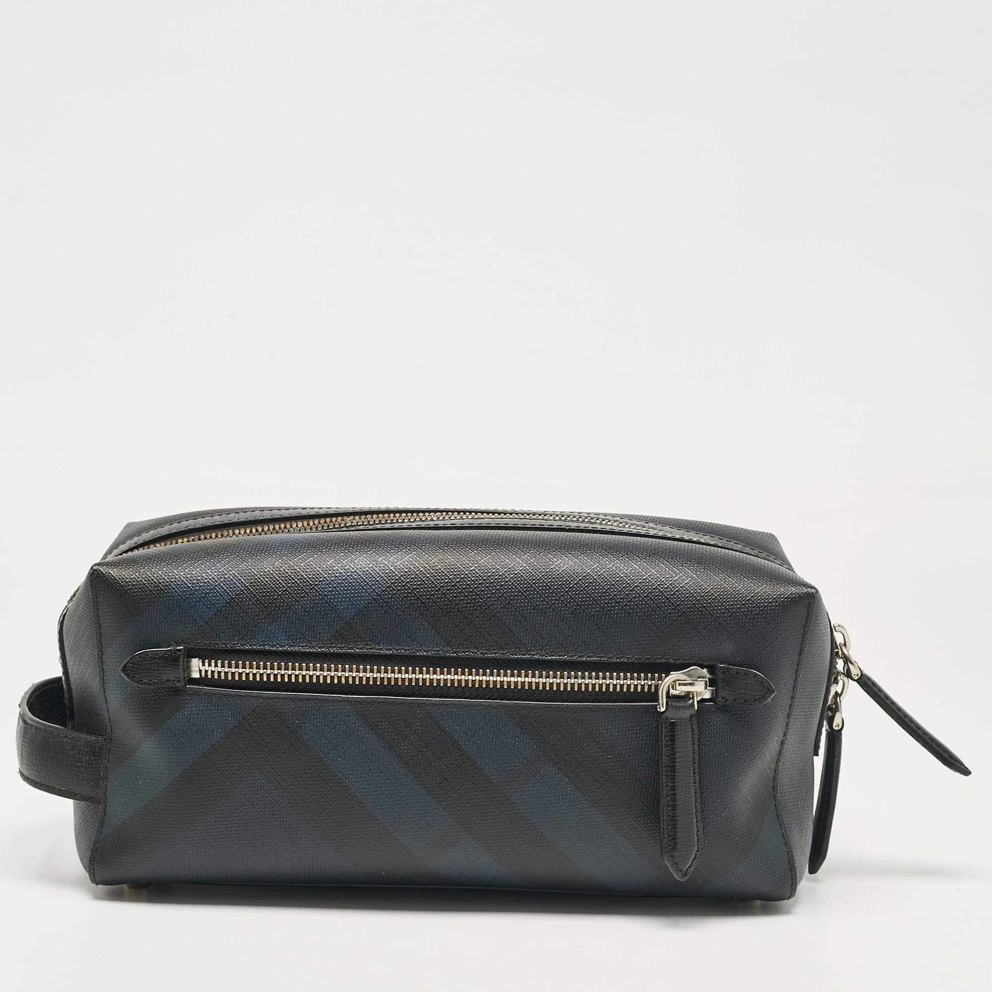 Pre Owned Burberry Navy Blue Nova Check PVC Travel Pouch