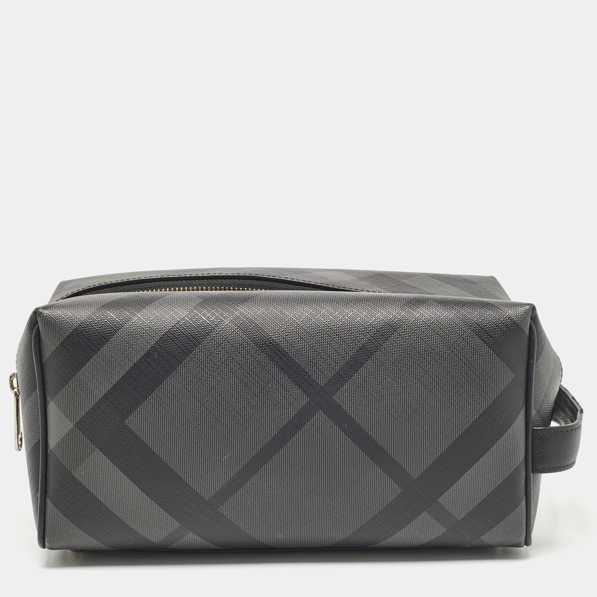 Pre Owned Burberry Smoke Nova Check PVC Travel Pouch