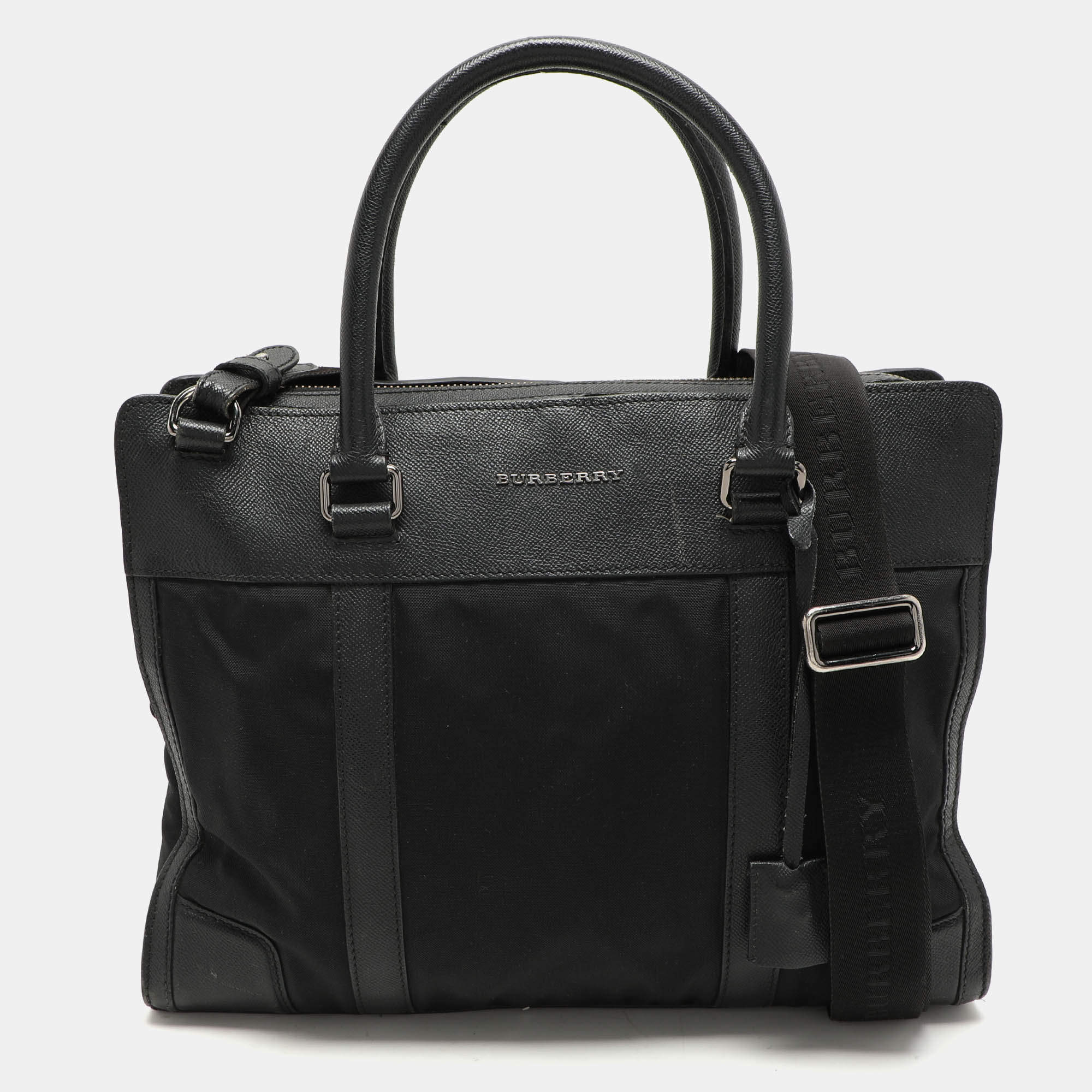 Burberry Black Leather and Nylon Laptop Bag