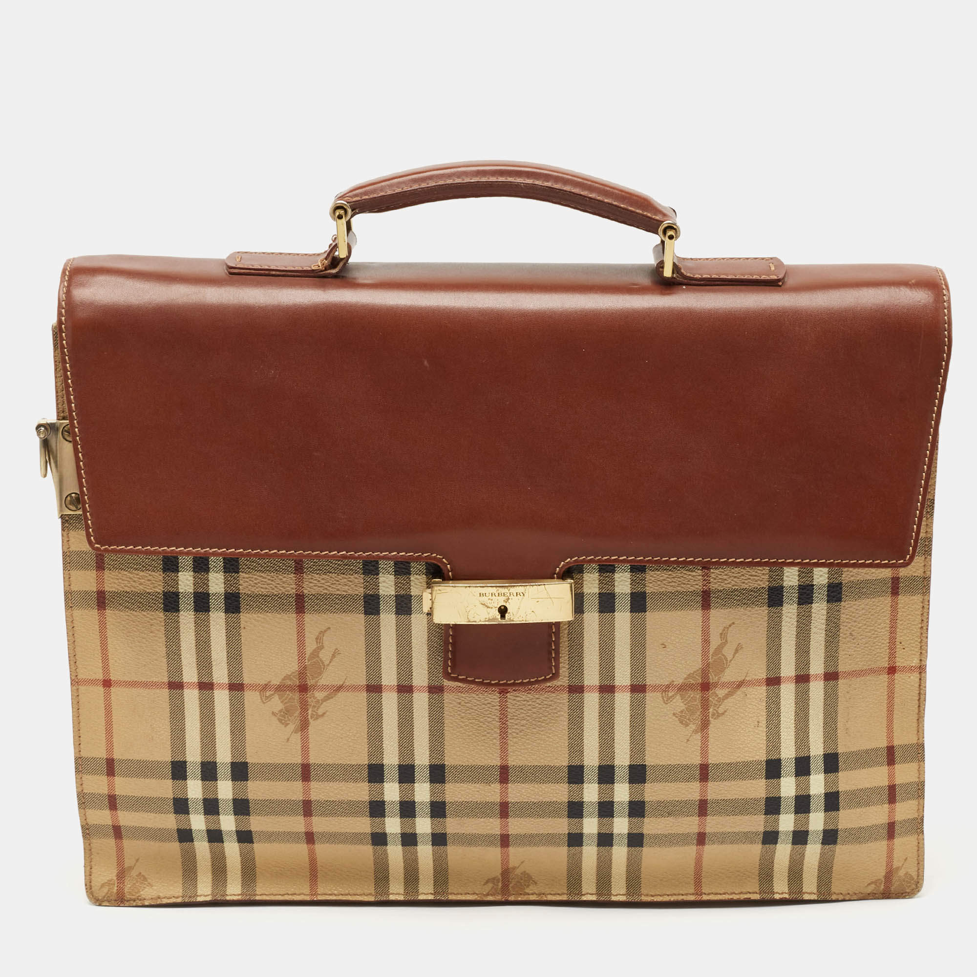 Burberry Brown/Beige Haymarket Coated Canvas and Leather Briefcase