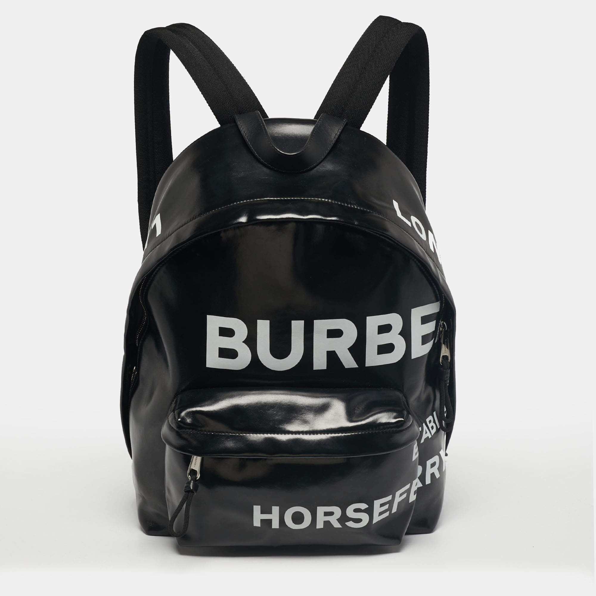 Pre Owned Burberry Black/White Coated Canvas and Leather Horseferry Backpack
