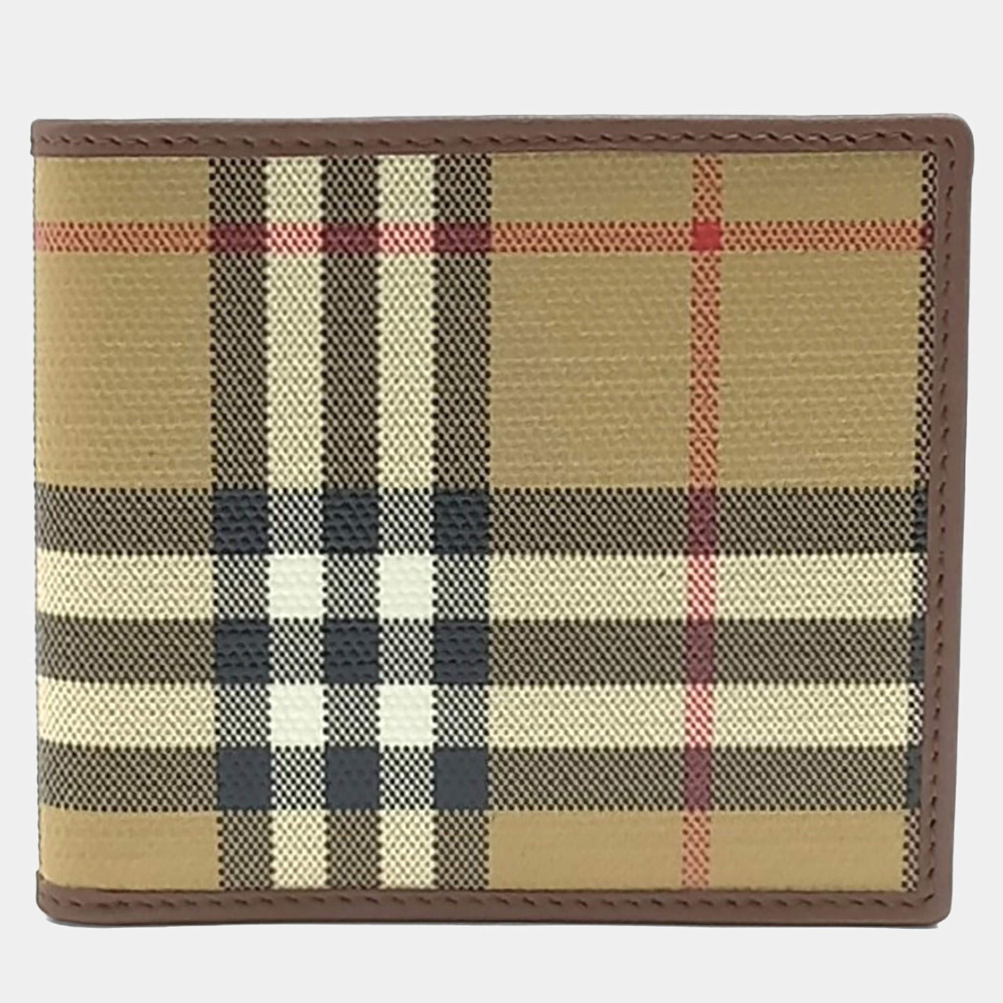 Pre Owned Burberry Beige Multicolor Canvas Wallet