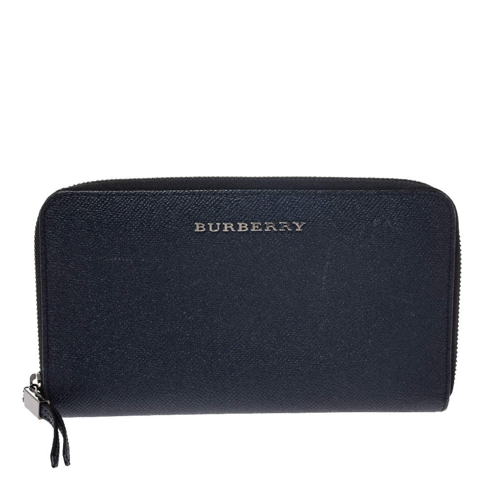 Burberry Navy Blue Leather Zip Around Wallet Burberry | The Luxury Closet