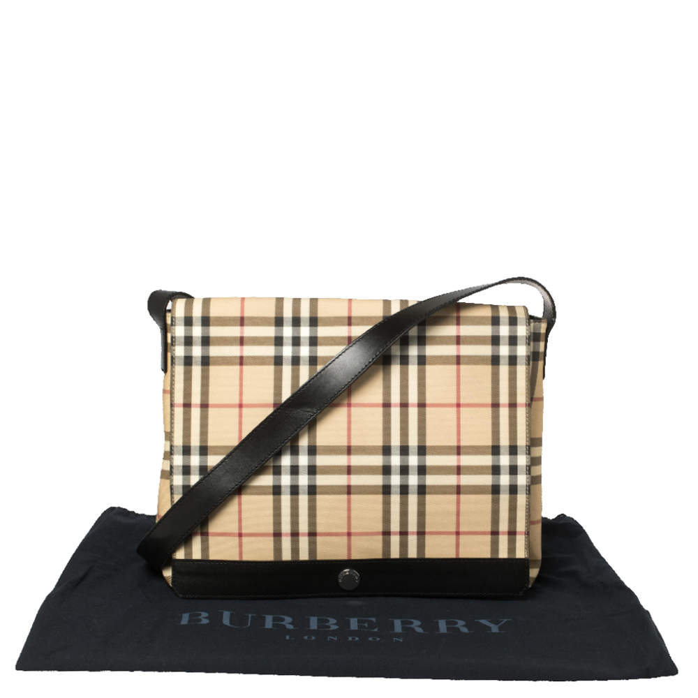 Burberry Black/Brown Check Coated Canvas Messenger Bag - Yoogi's Closet