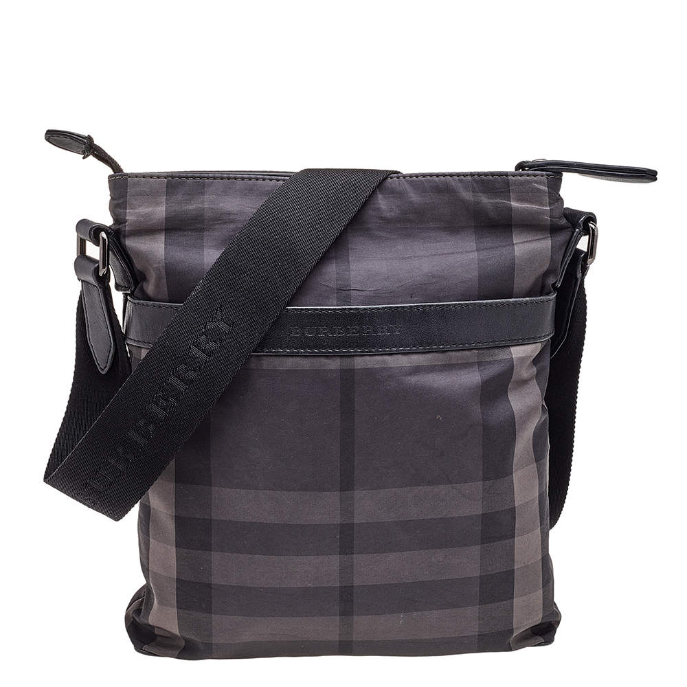 Burberry Black Smoke Check Nylon Messenger Bag