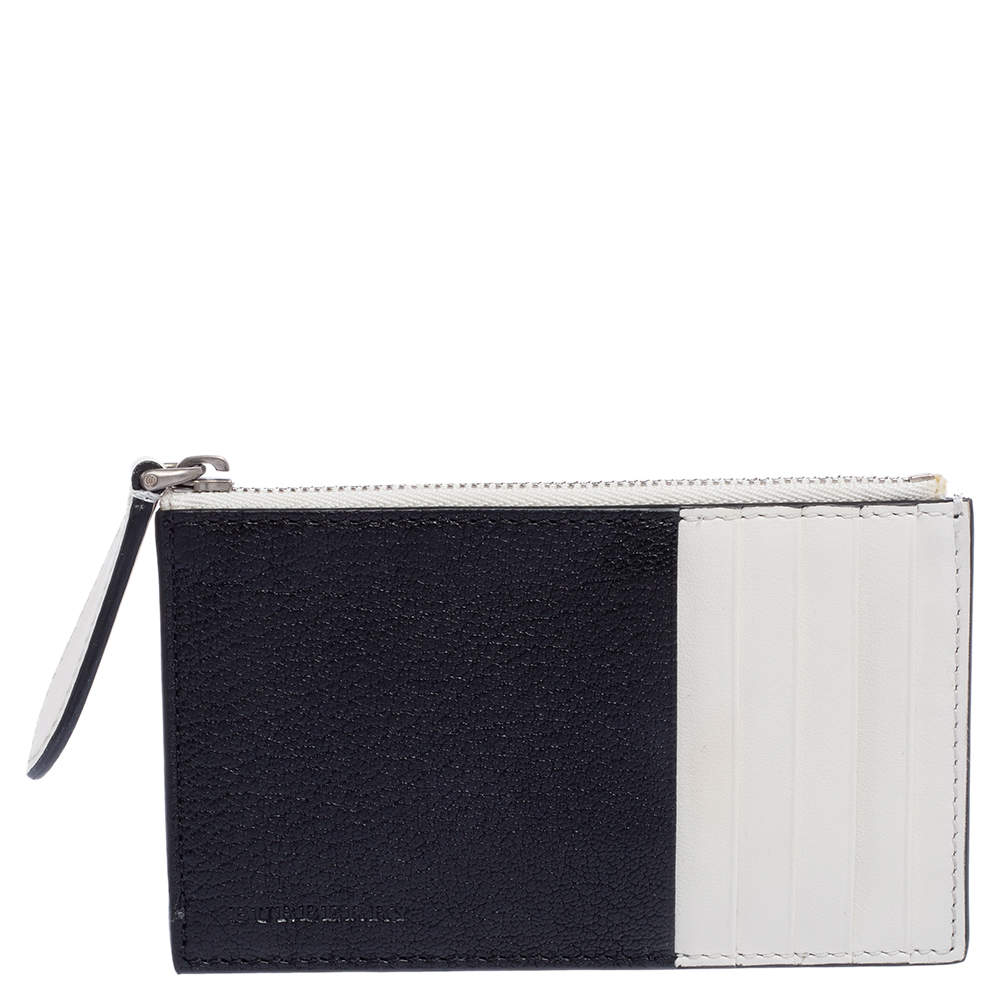 Pre Owned Burberry Black/White Leather Alwyn Zip Card Holder