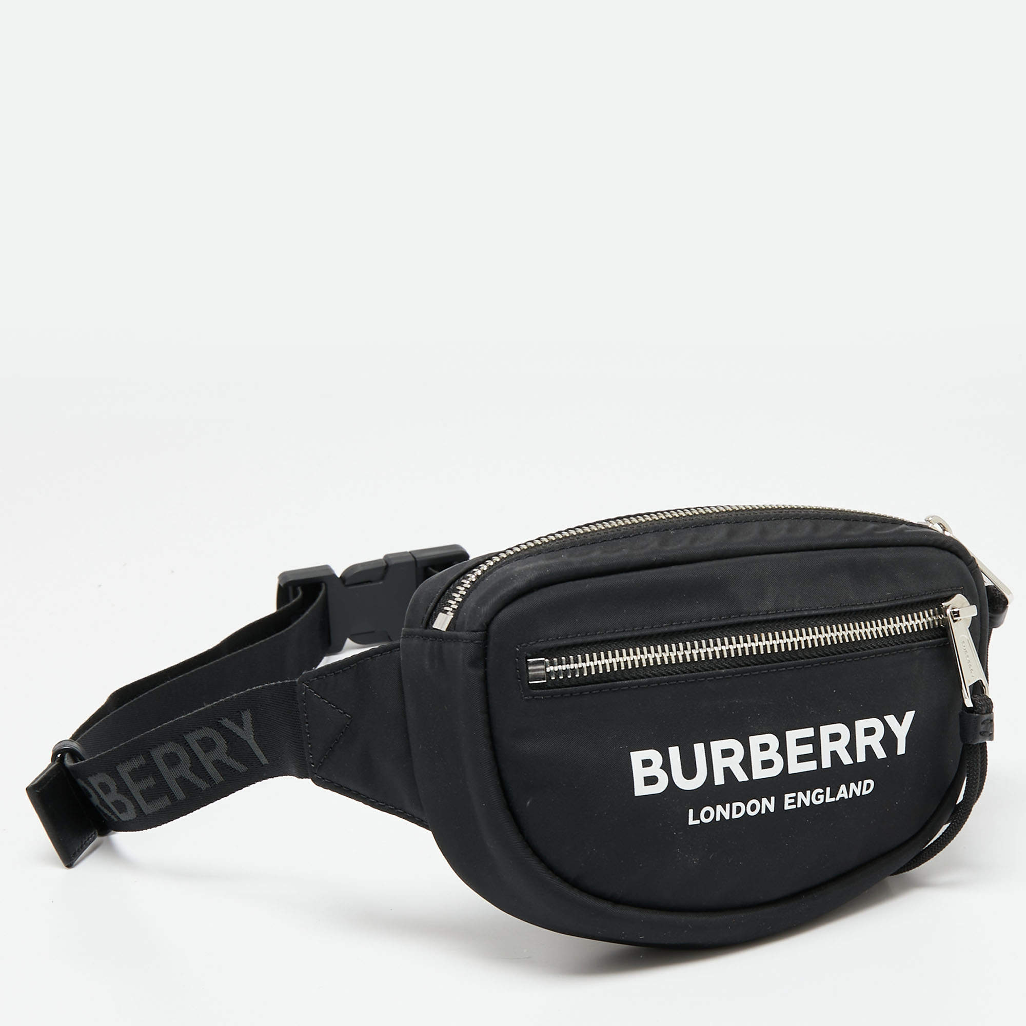 BURBERRY Econyl Logo Print Small Cannon Bum Bag Black 1164485