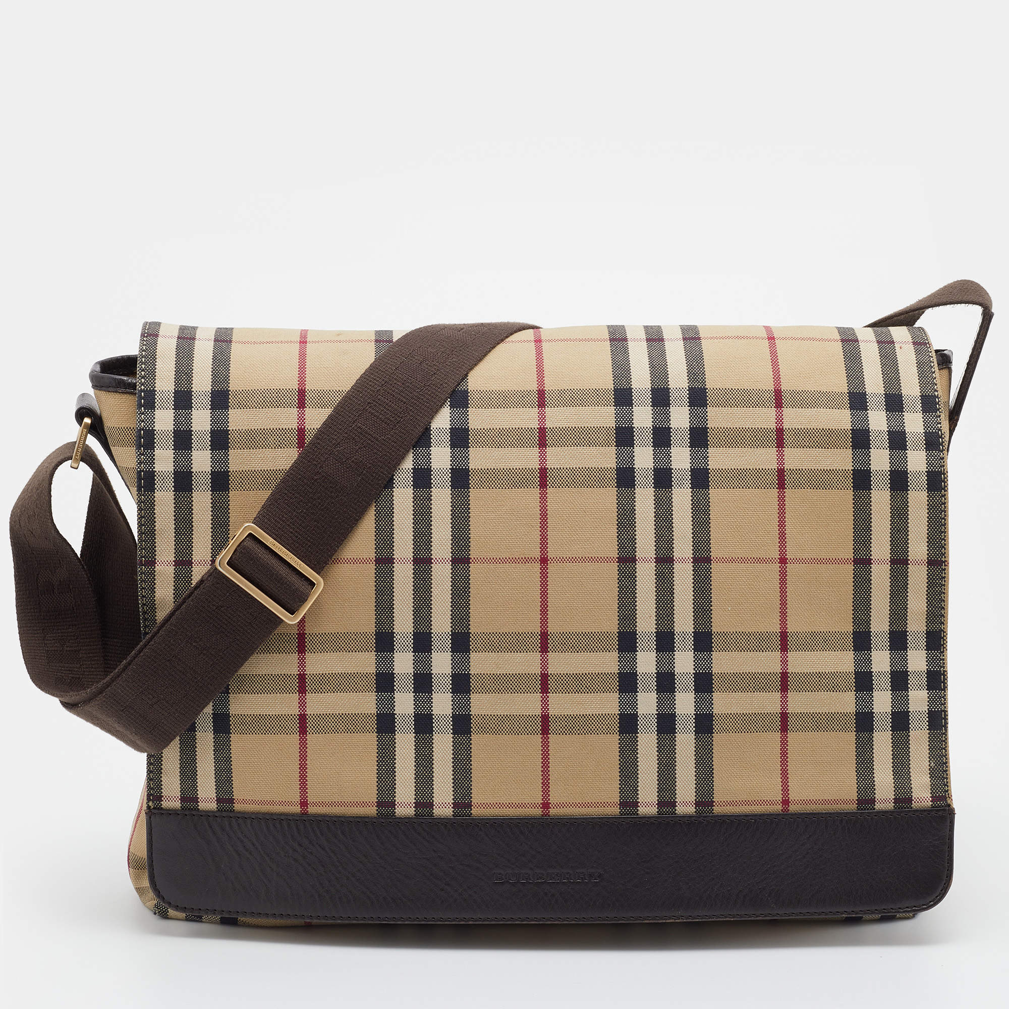 Burberry Beige/Black Nova Check Canvas and Leather Messenger Bag