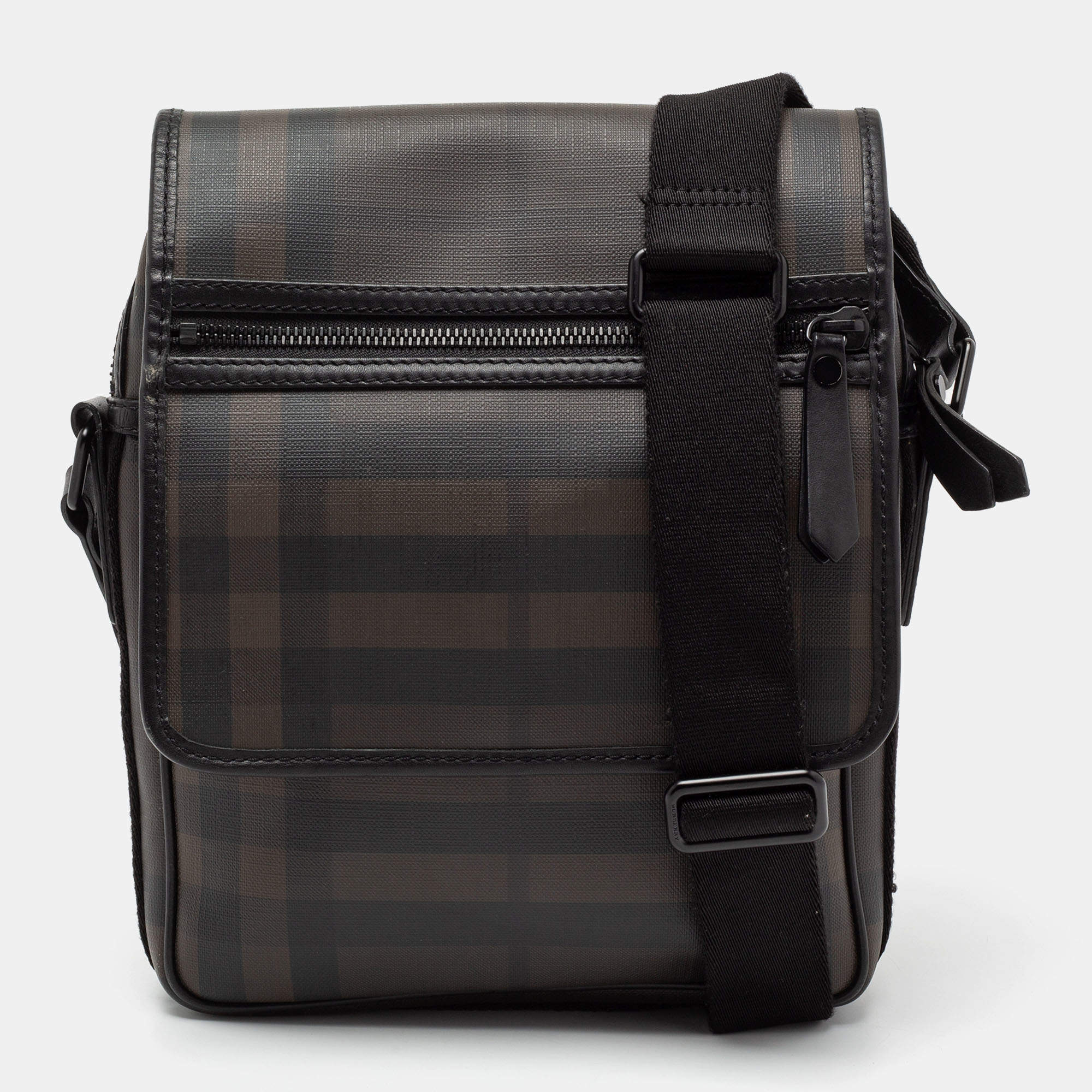 Burberry Brown/Black Smoked Check PVC And Canvas Flap Messenger Bag