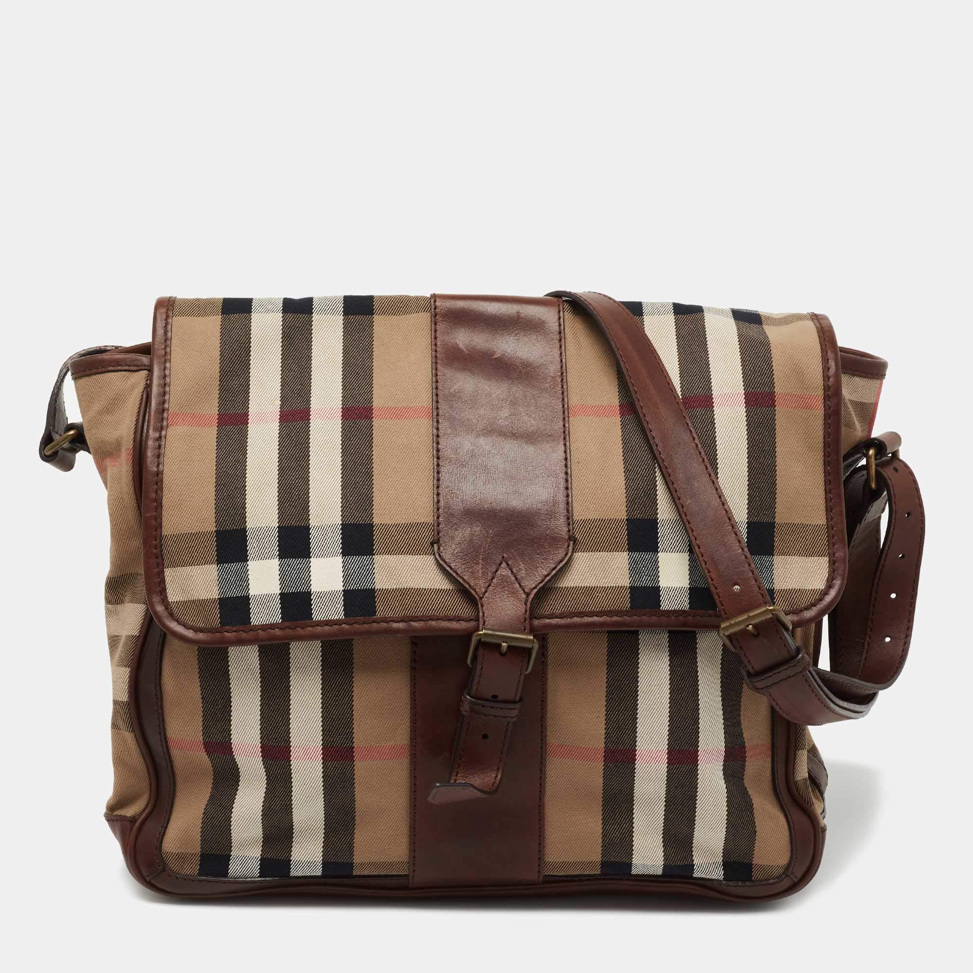 Burberry Beige/Brown Housecheck Canvas and Leather Messenger Bag Burberry |  TLC