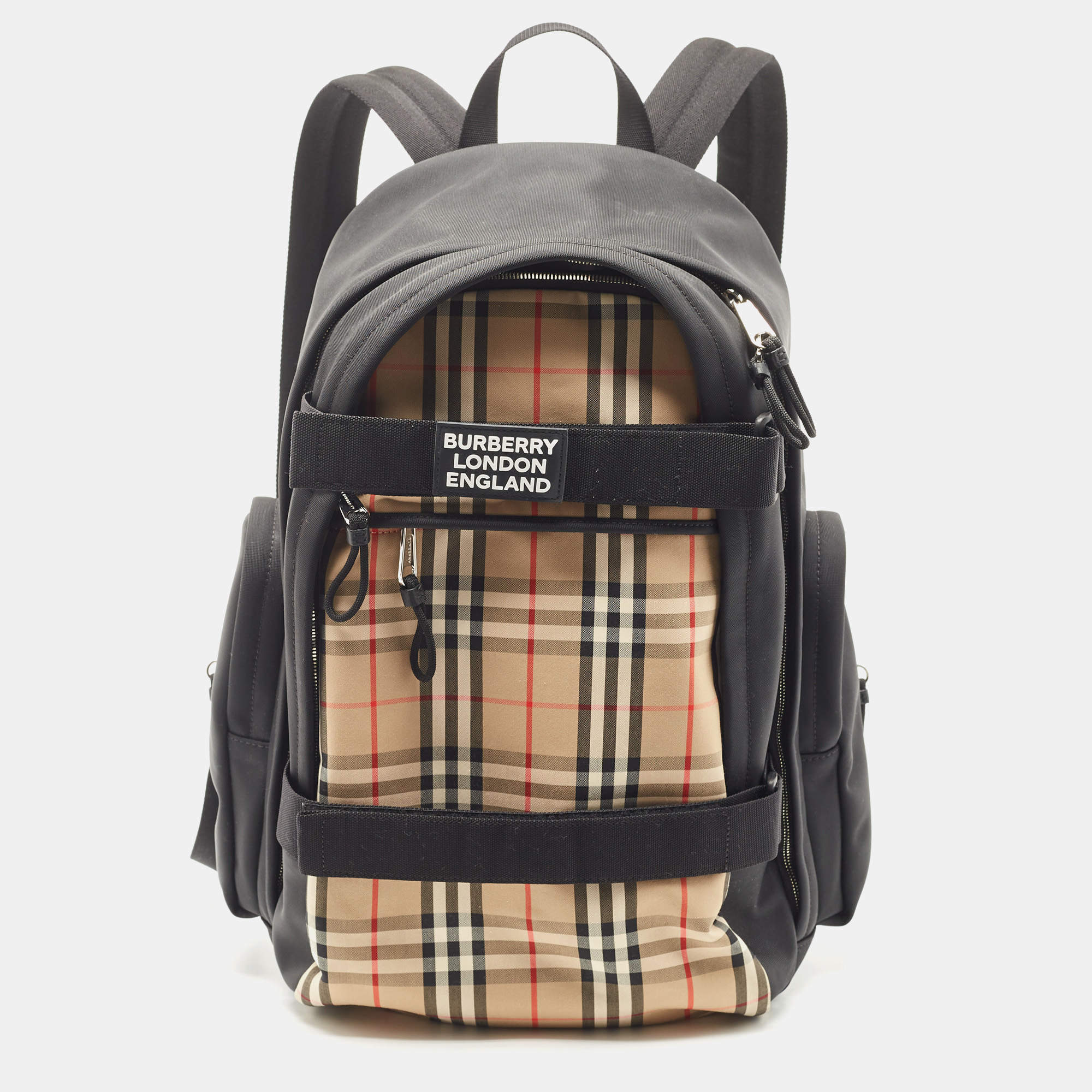 Burberry Black/Beige Vintage Check Canvas Large Nevis Backpack