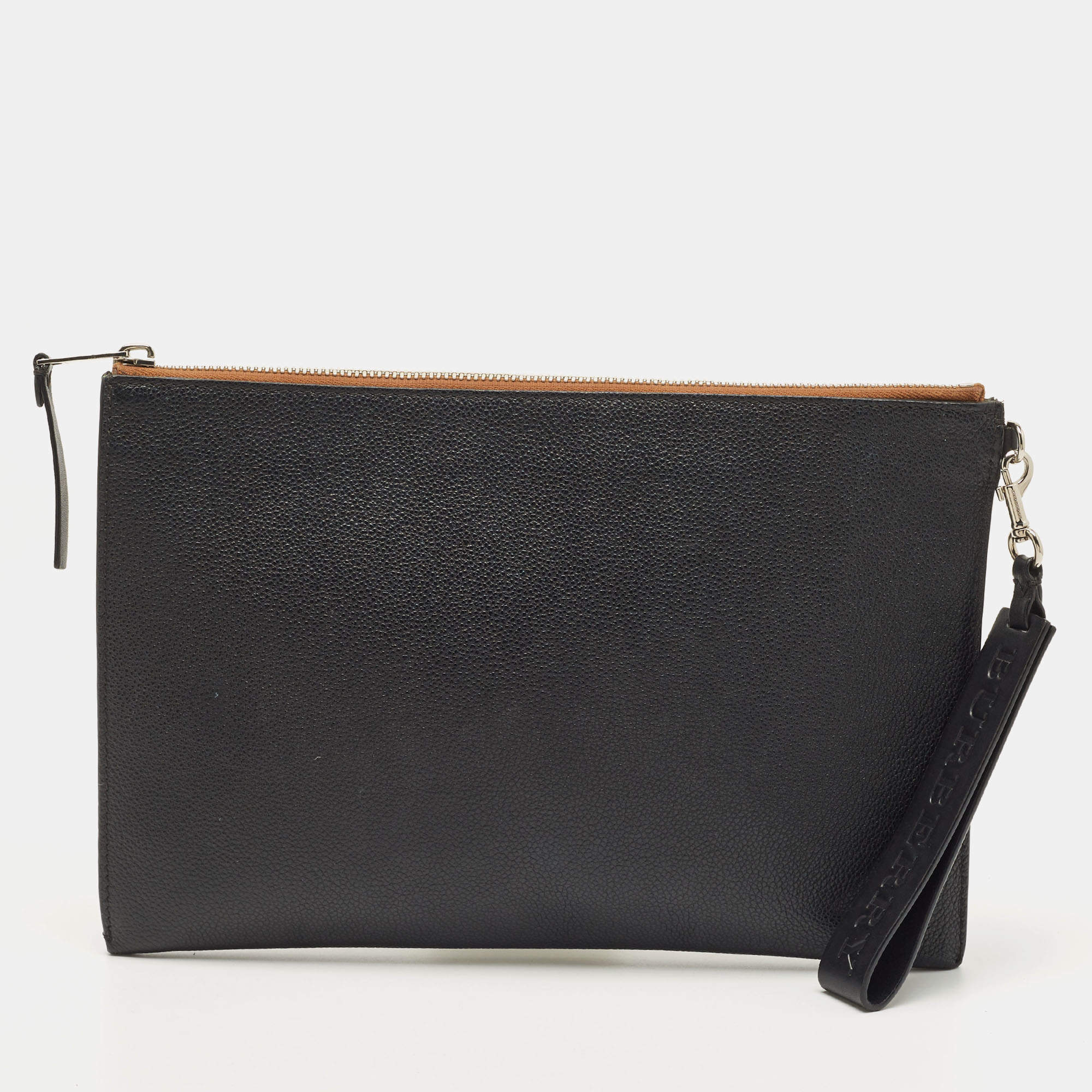 Pre Owned Burberry Black Leather Wristlet Zip Pouch