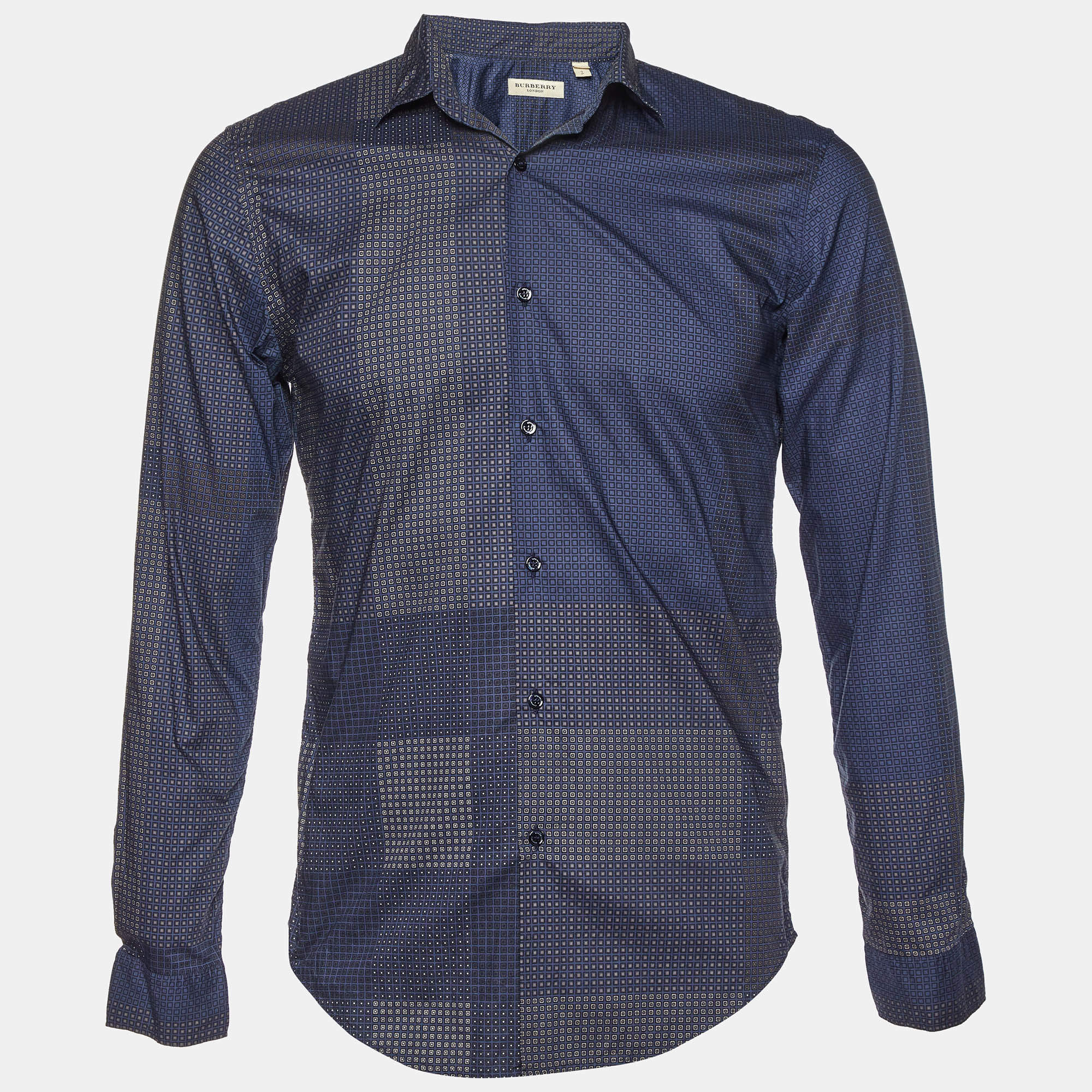 Burberry Navy Blue Printed Cotton Button Down Shirt S