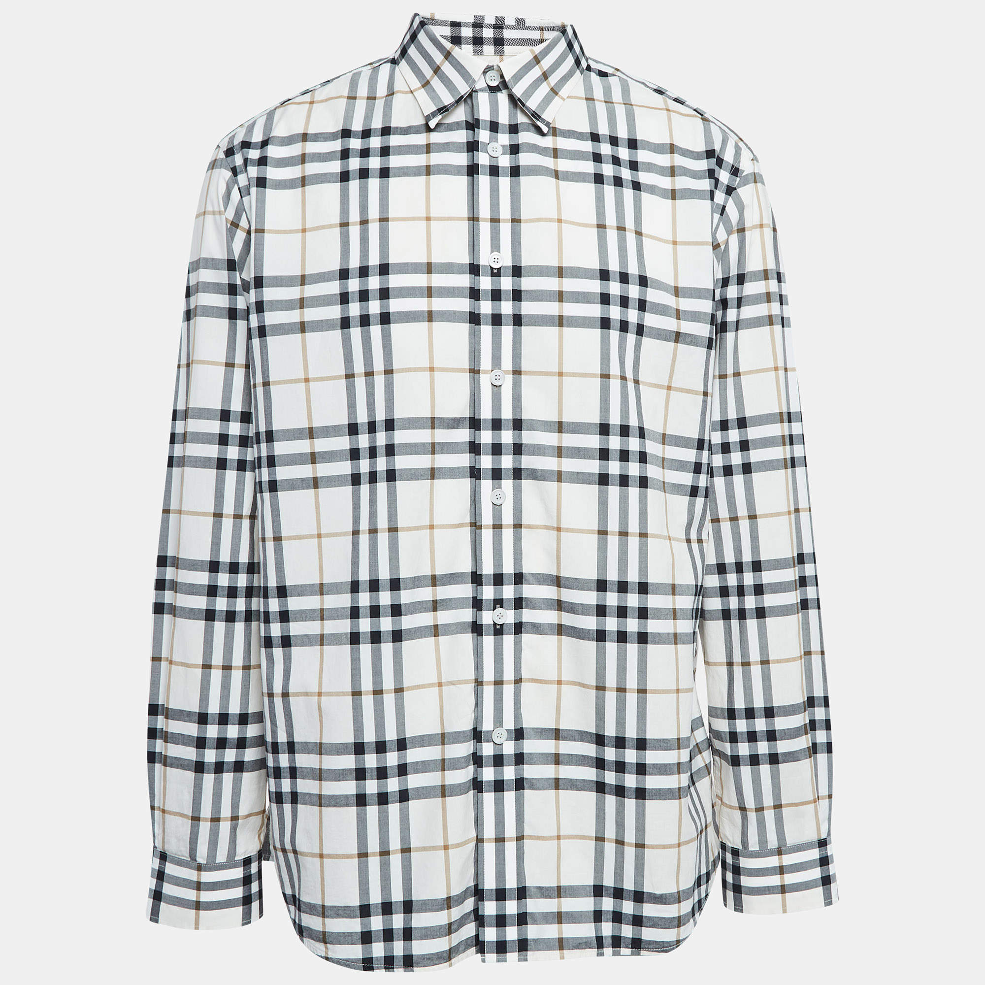 Pre Owned Burberry White Caxton Checks Cotton Long Sleeve Shirt XXL