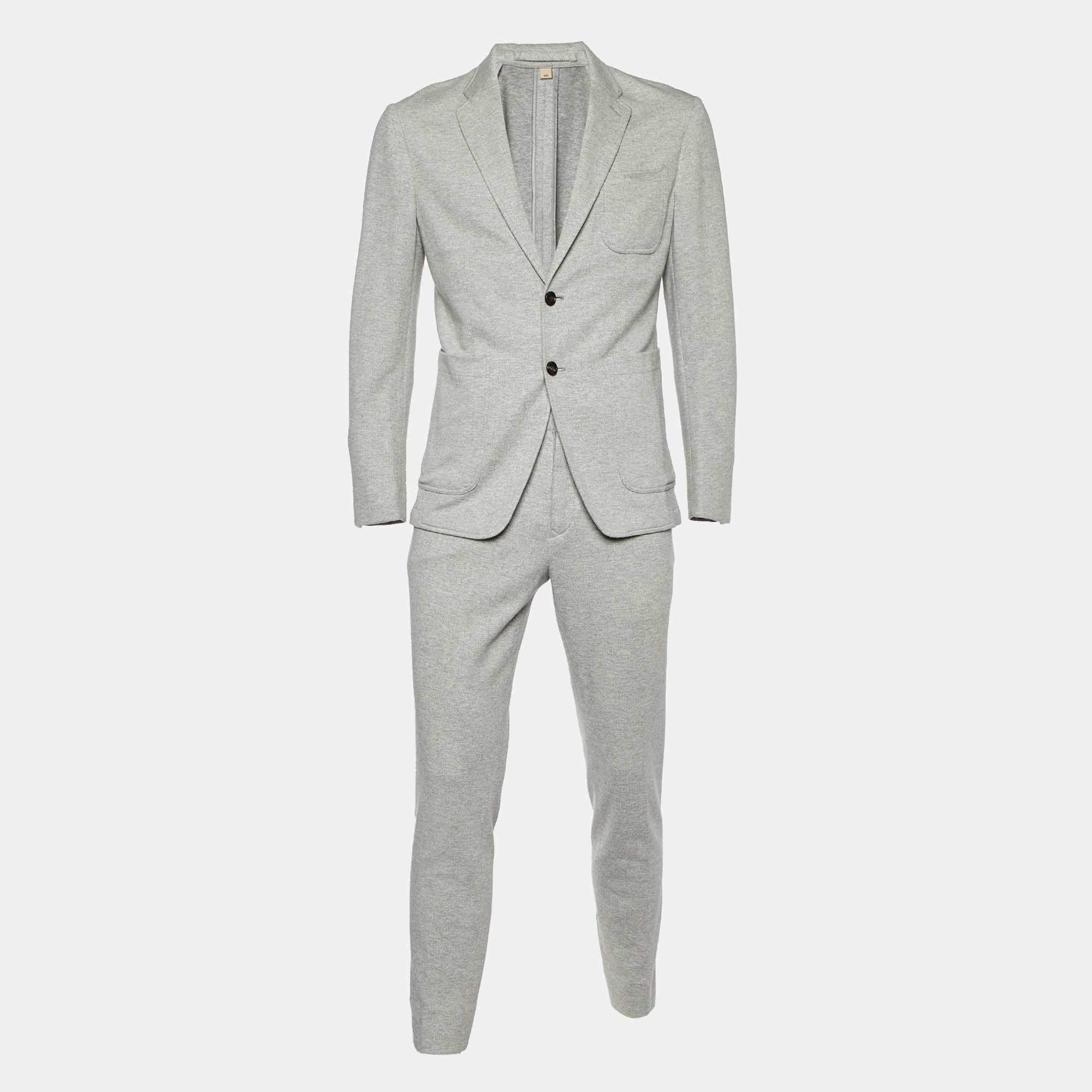 Burberry Grey Herringbone Cotton Suit M