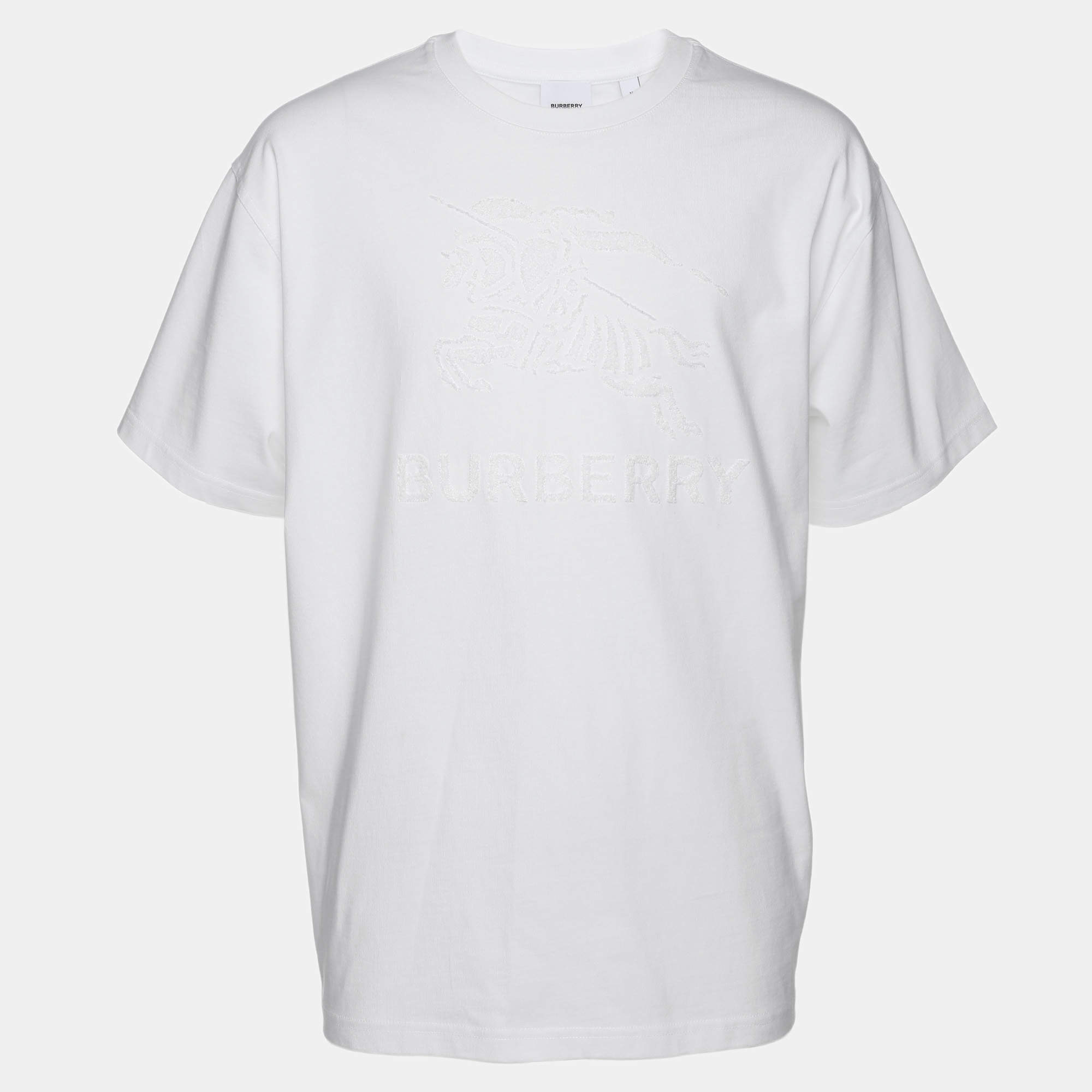 Burberry White Cotton Logo T-Shirt M