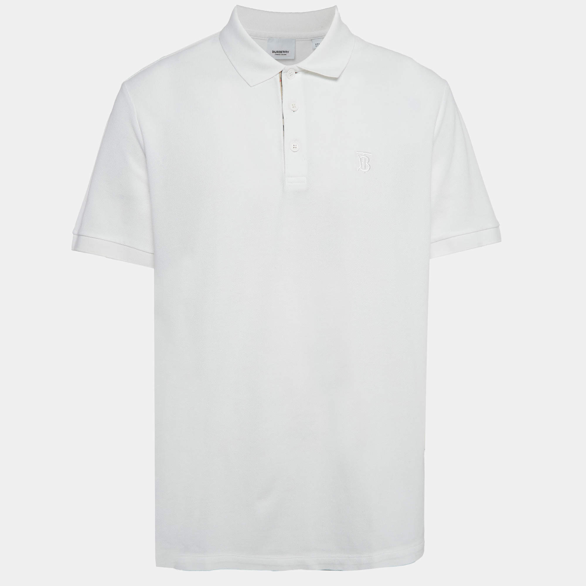 Tシャツ・カットソー BURBERRY Men Polo Shirts 8110100B7078 White BURBERRY Brit Mens Short Sleeve nova Check Placket Polo