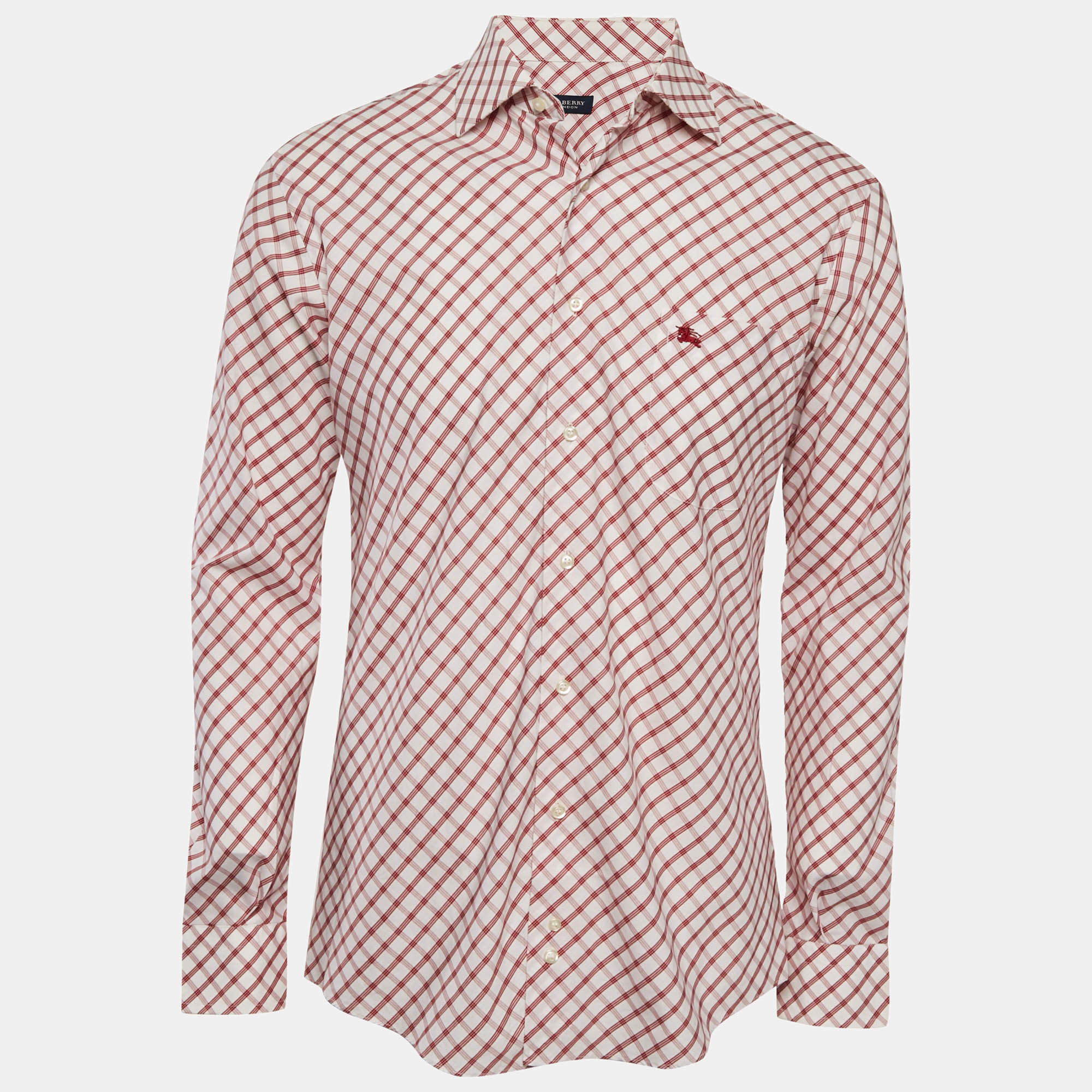 Burberry Red Checked Cotton Long Sleeve Shirt M