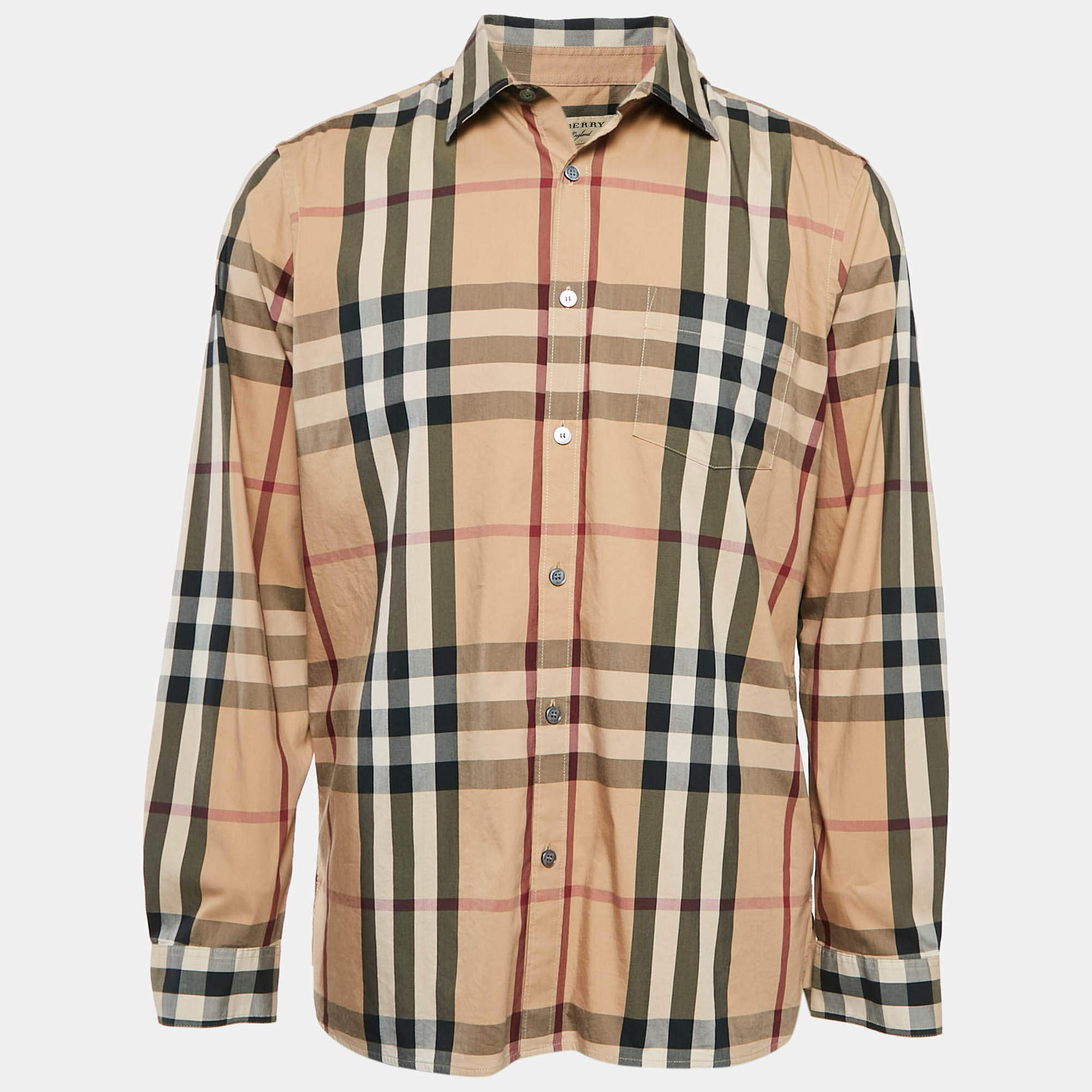 Burberry Beige Nova Checks Cotton Blend Long Sleeve Shirt XL