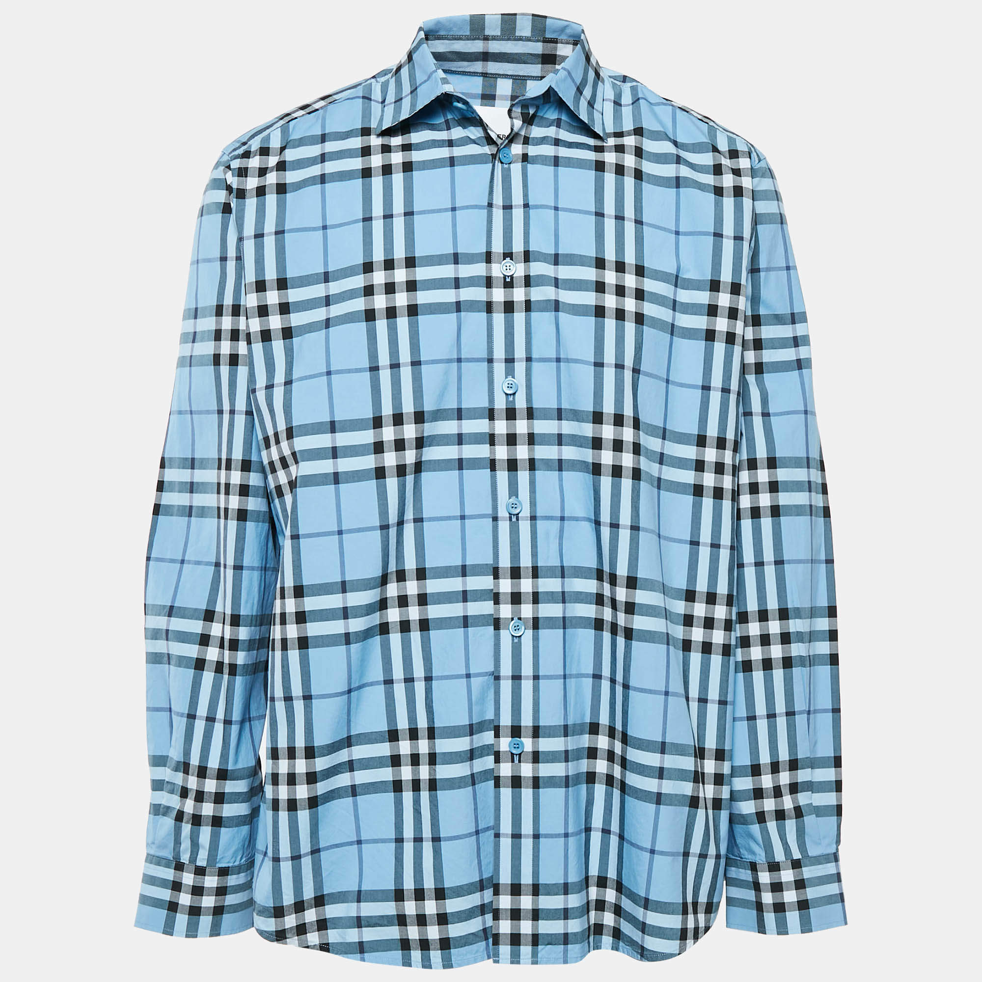 Pre Owned Burberry Blue Checked Cotton Long Sleeve Shirt XL