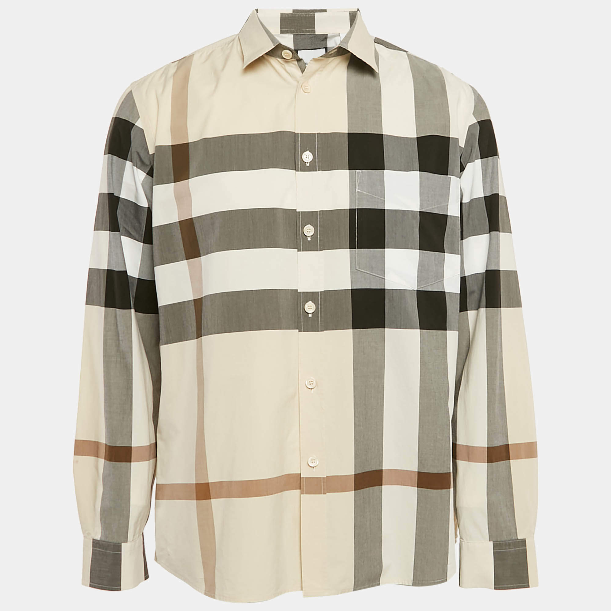 Pre Owned Burberry Beige Checks Cotton Long Sleeve Shirt XL