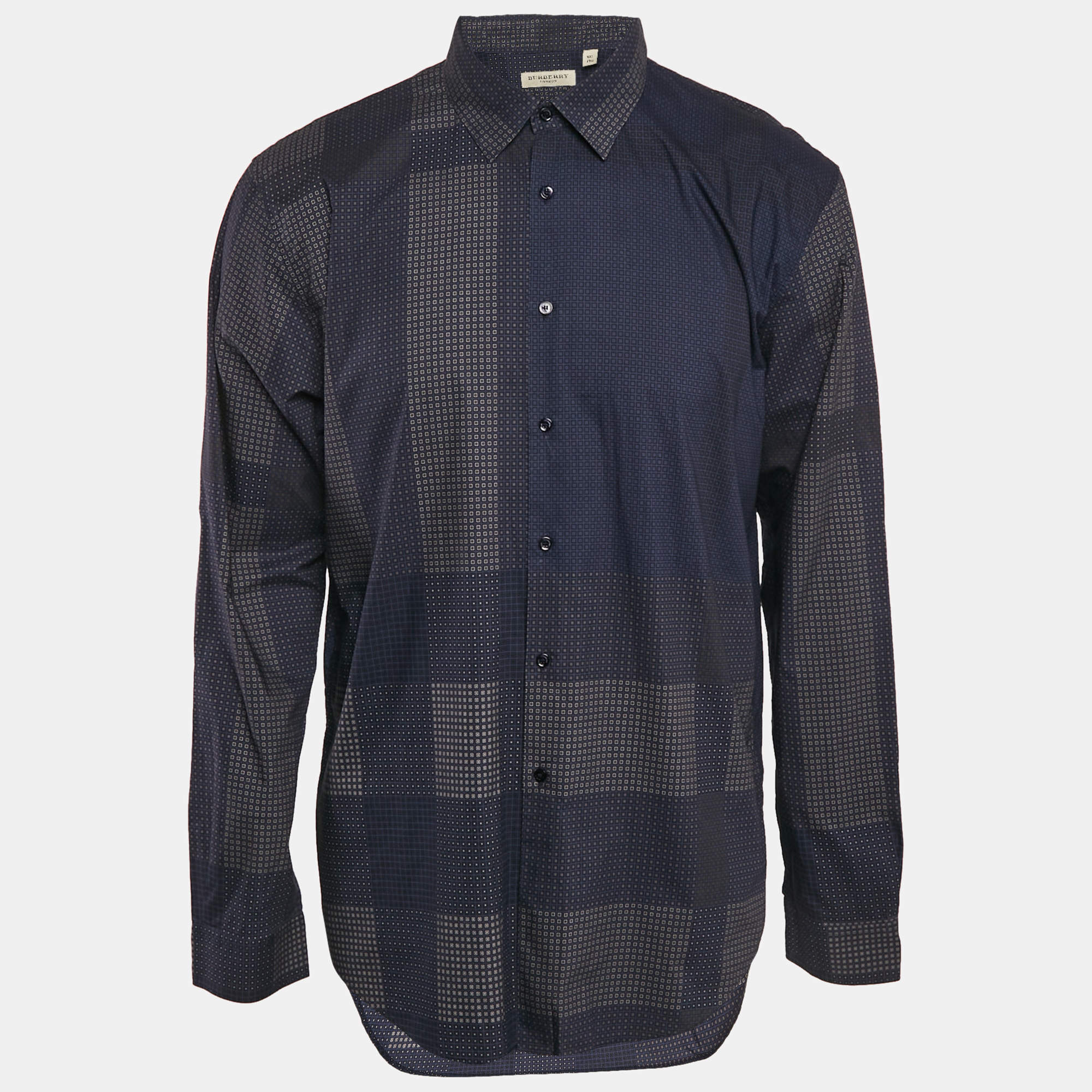 Pre Owned Burberry Navy Blue Printed Cotton Button Front Shirt XXL