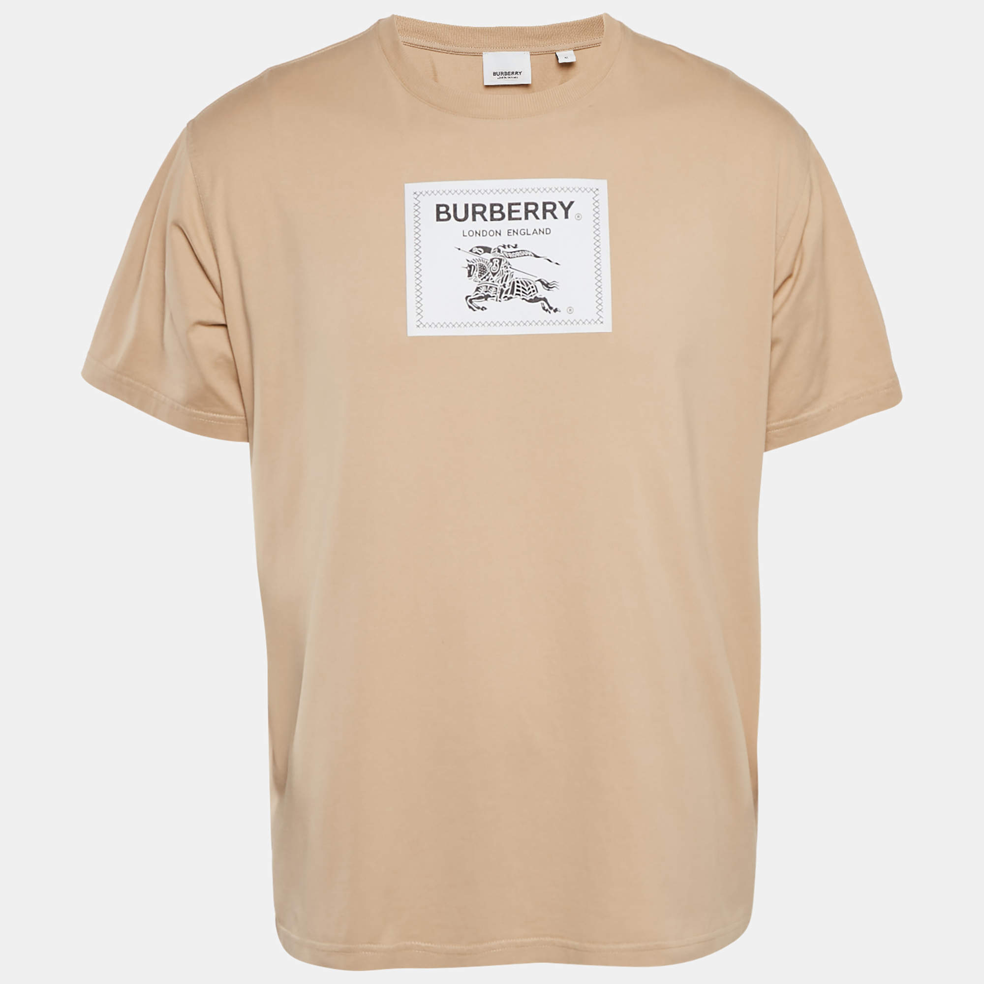 Burberry Beige Cotton Logo Patch Detail T-Shirt M