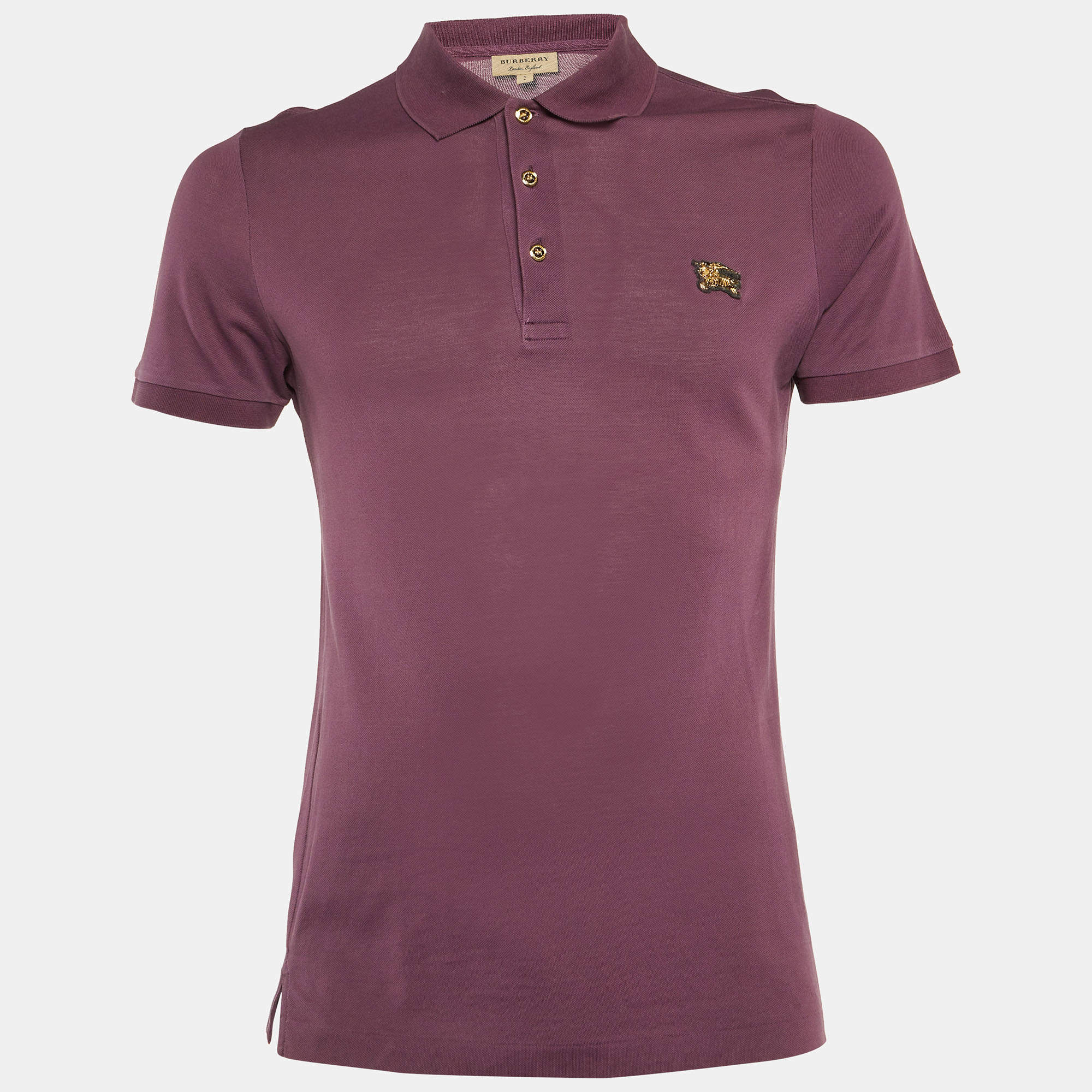 Burberry Purple Cotton Pique Polo T-Shirt S