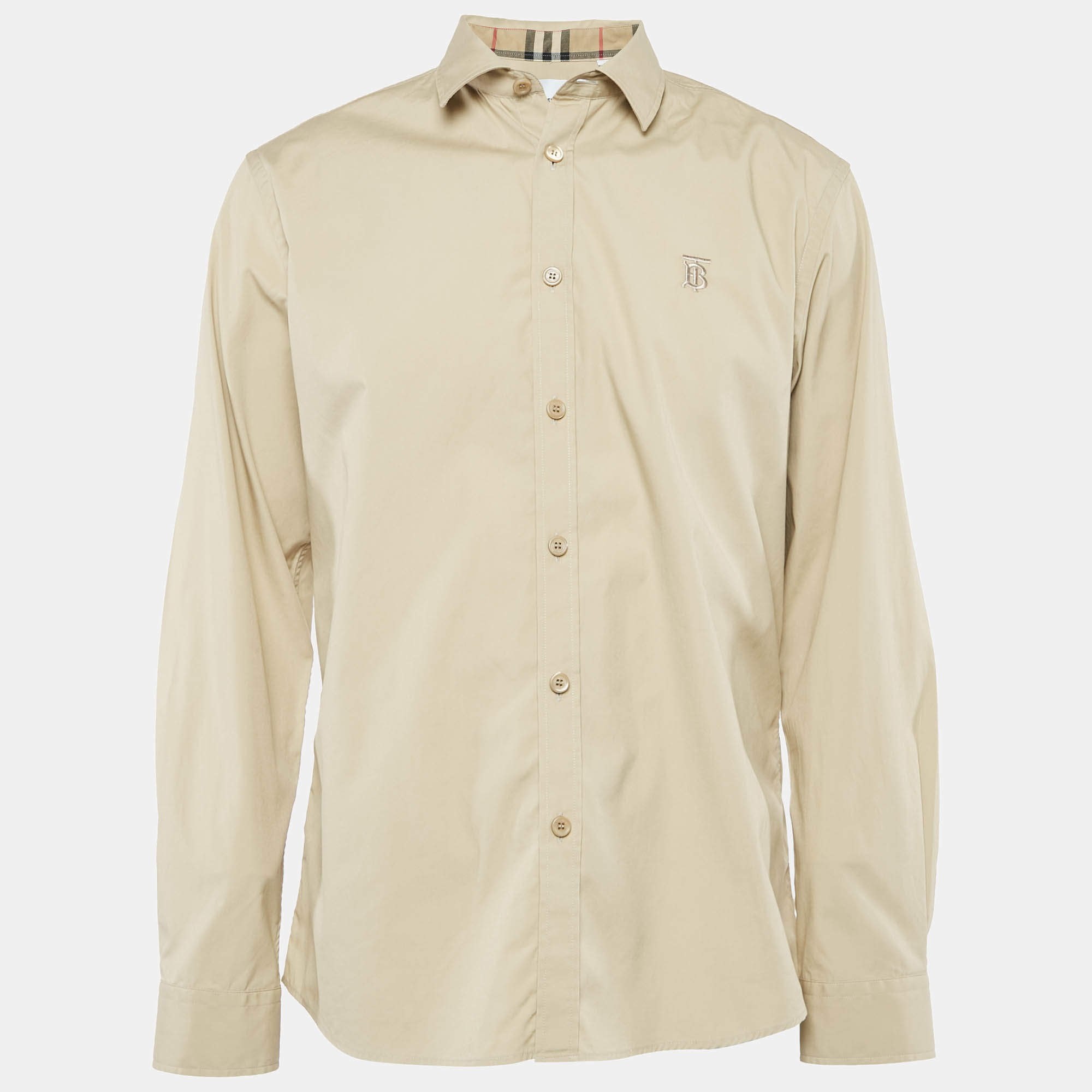 مملوكة مسبقًا Burberry Beige Stretch Poplin Long Sleeve Shirt XL