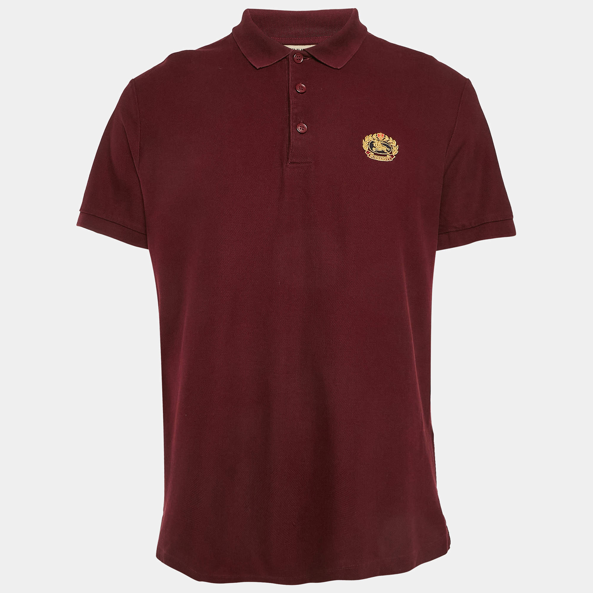 Burberry Dark Red Logo Embroidery Cotton Pique Polo T-Shirt XL