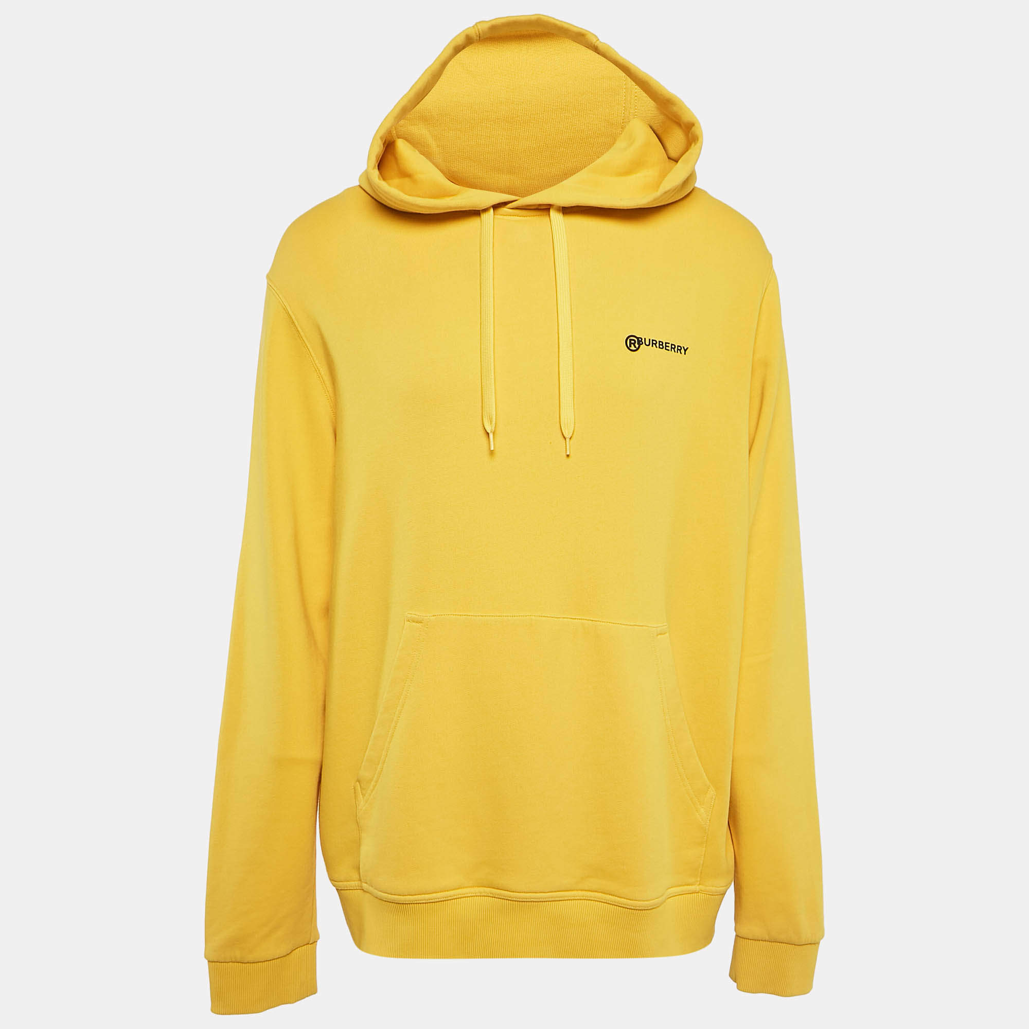 Burberry Yellow Logo Emboss Print Cotton Robson Hooded Sweatshirt L