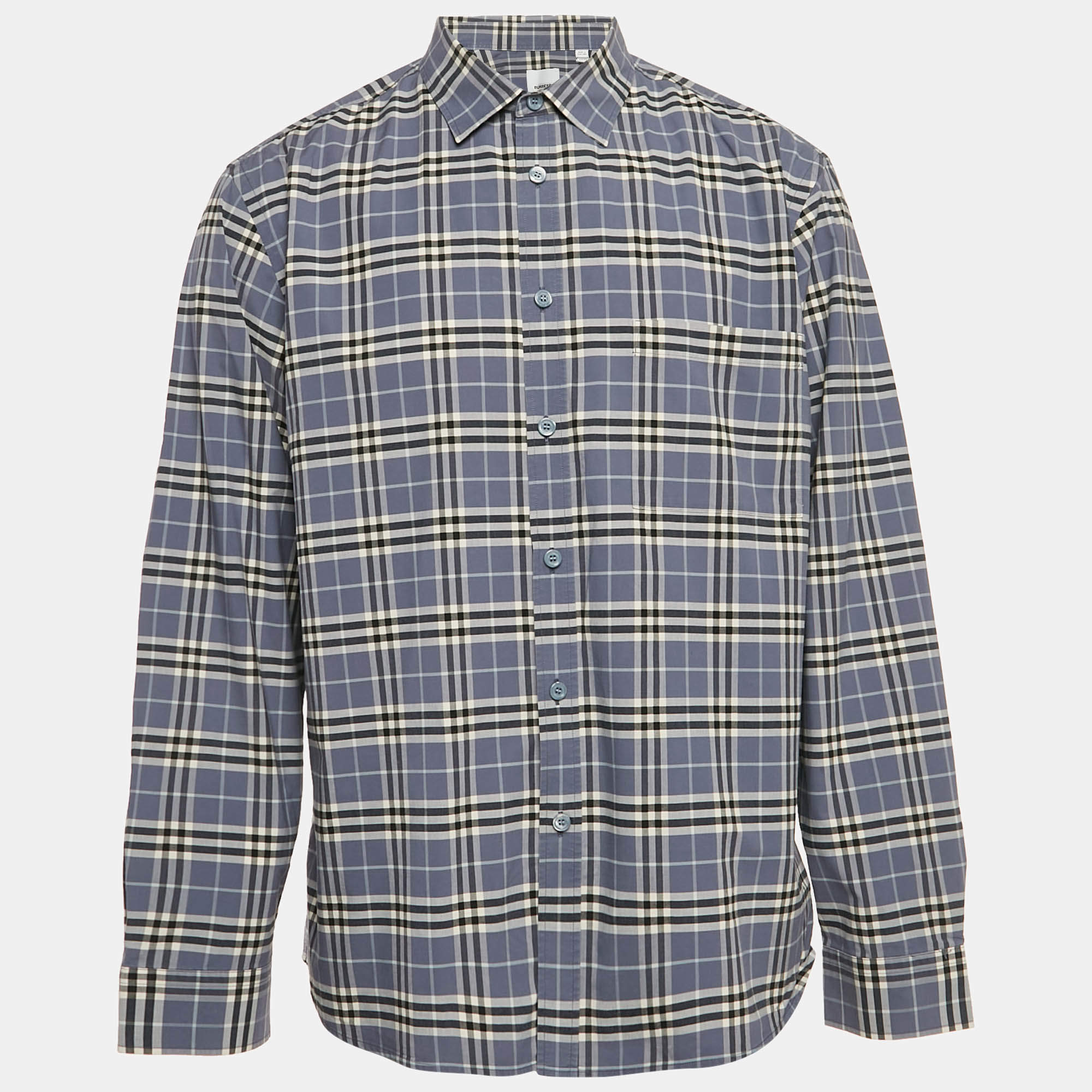 Pre Owned Burberry Blue Checks Cotton Long Sleeve Shirt XXXL