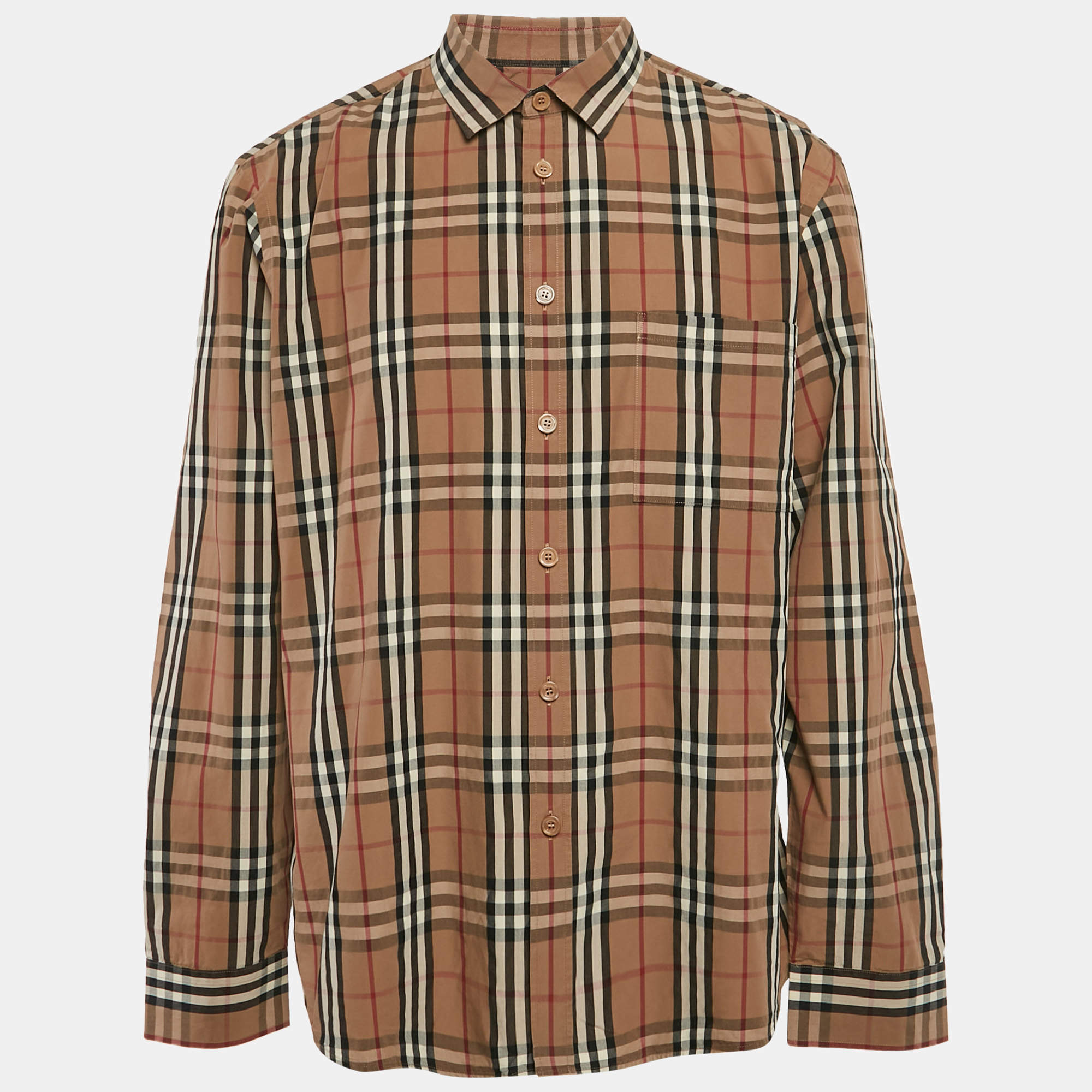 Pre Owned Burberry Beige Checks Cotton Long Sleeve Shirt XXXL