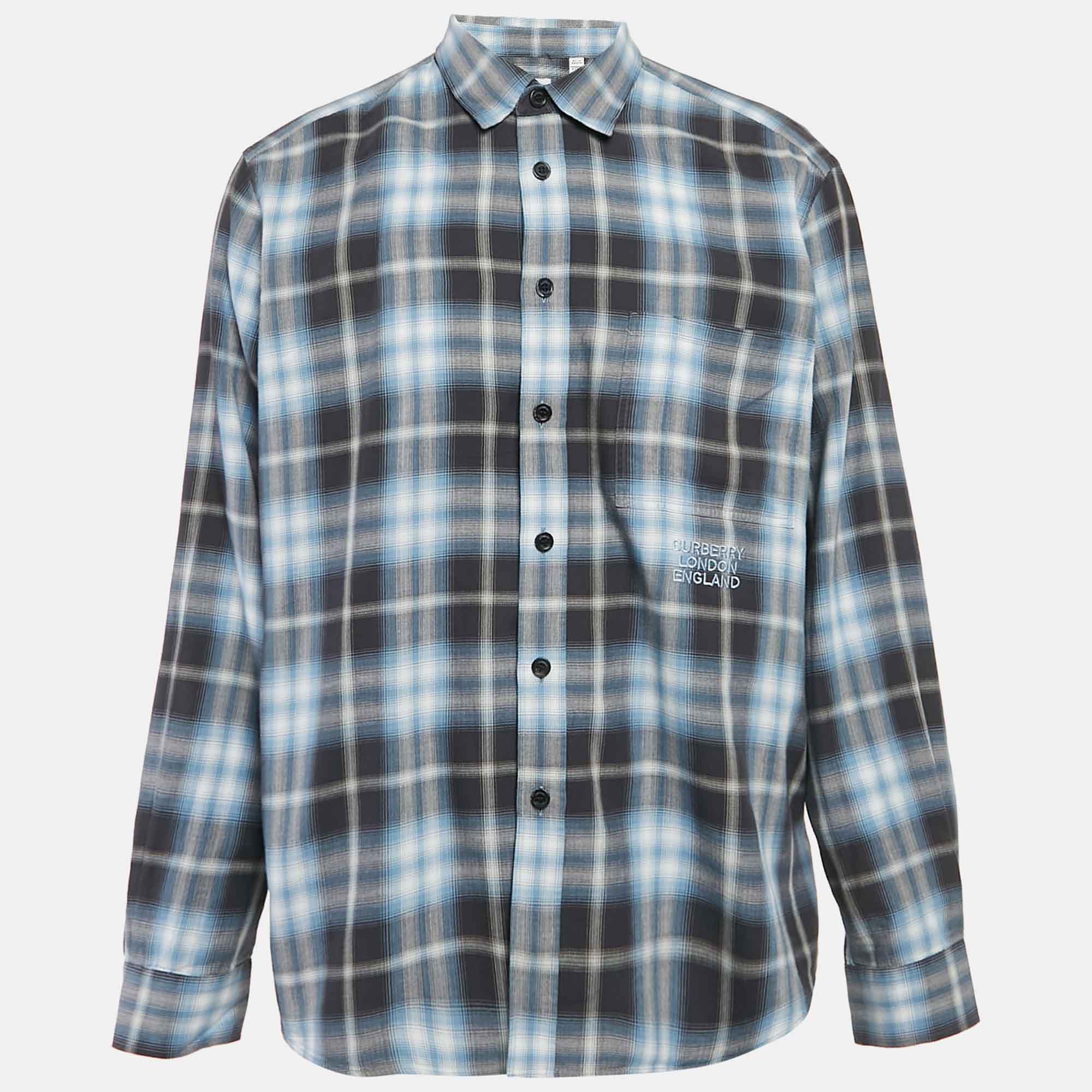 Burberry Blue Check Cotton Button-Down Shirt XXXL